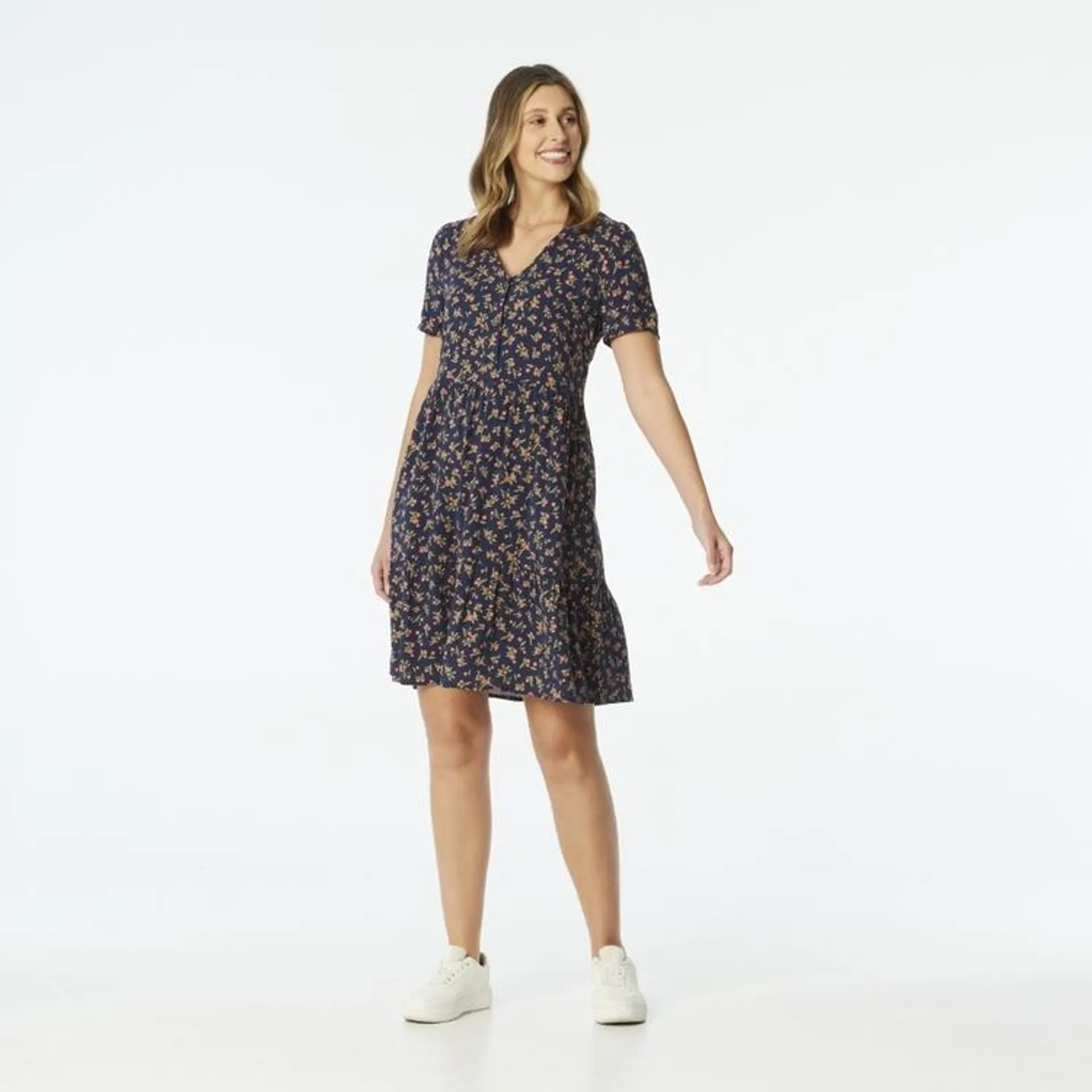 Khoko Collection Women's Viscose Button Dress Navy & Print