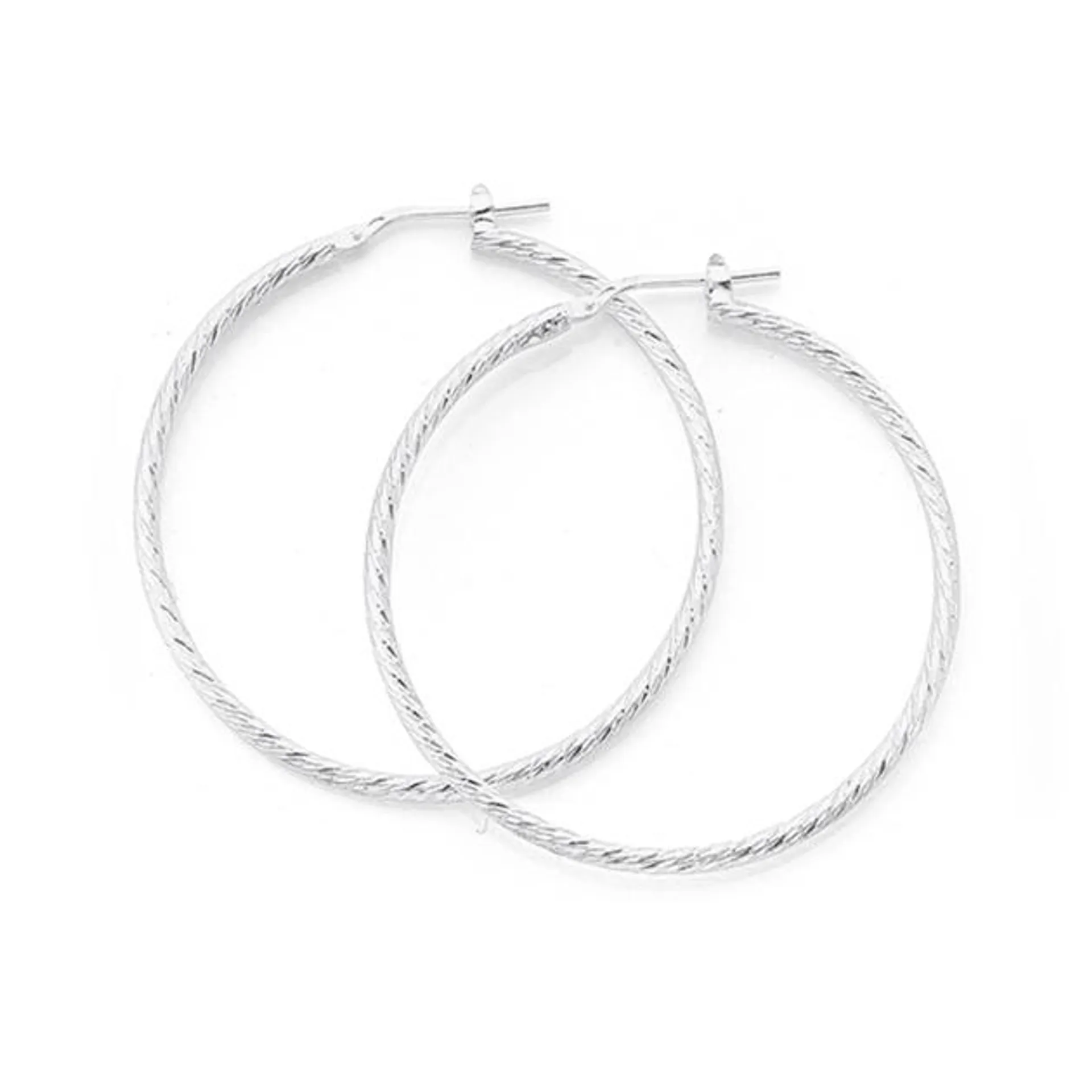 Sterling Silver 40mm 2mm Light Twist Hoop Earrings