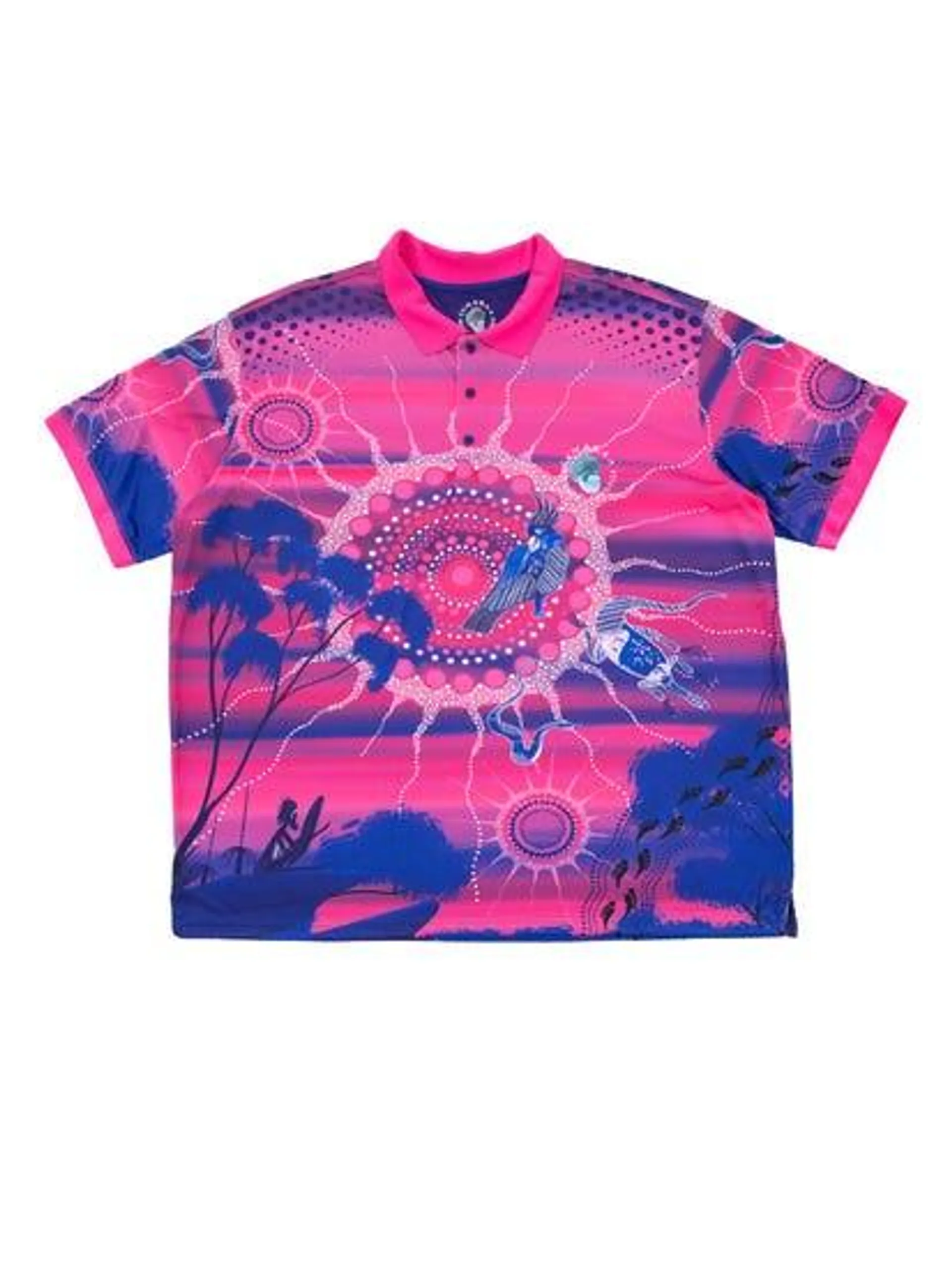 Big Mens Indigenous Art Polo Top Pink