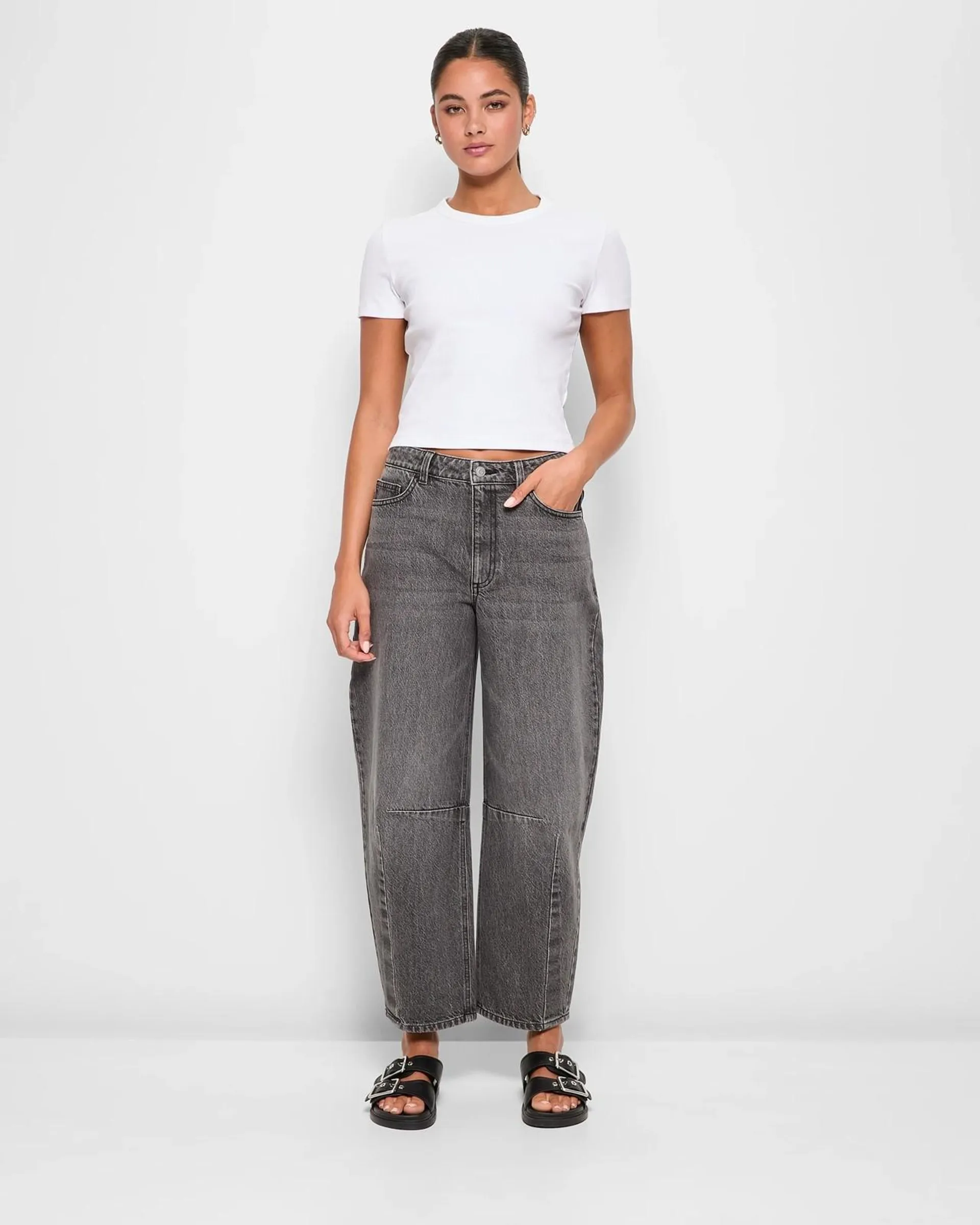 Barrel Leg Denim Jeans - Lily Loves - Charcoal Wash