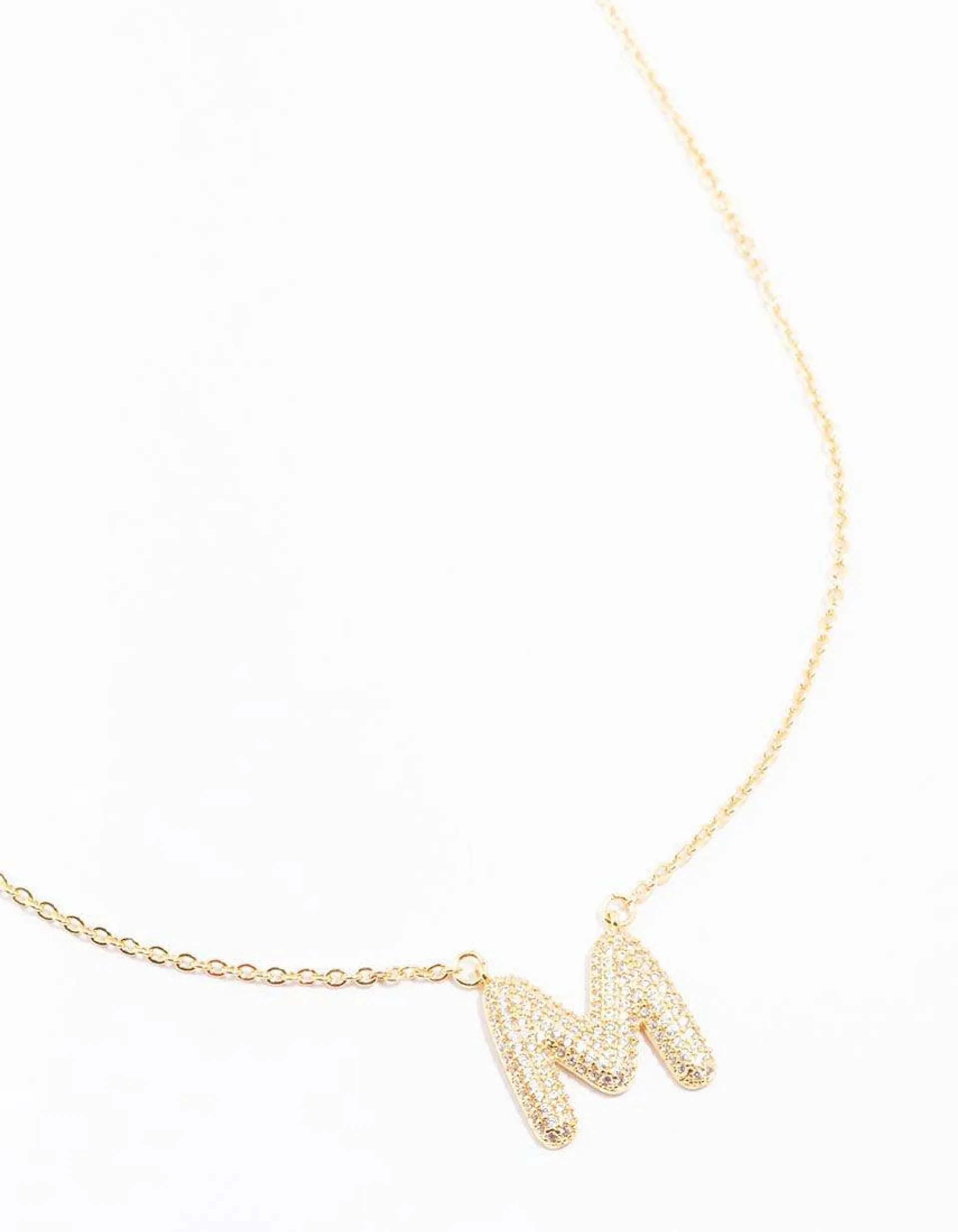 Gold Plated Pave Letter M Necklace