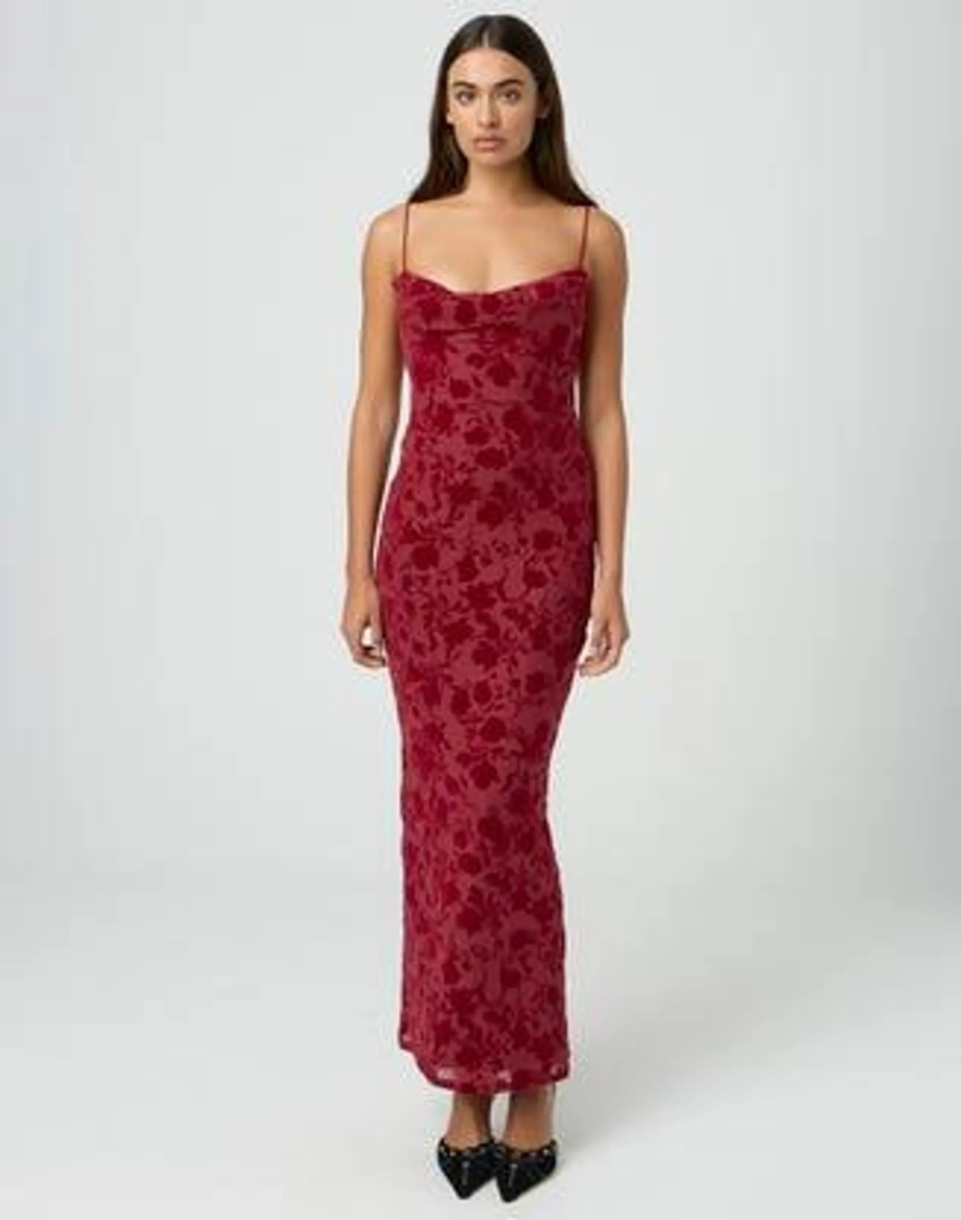 Cowl Neck Open Back Maxi Dress