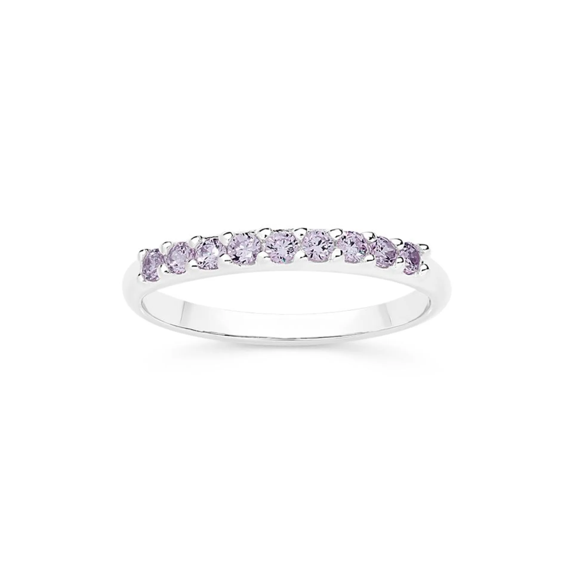 Silver 9 Stone Lavender CZ Ring