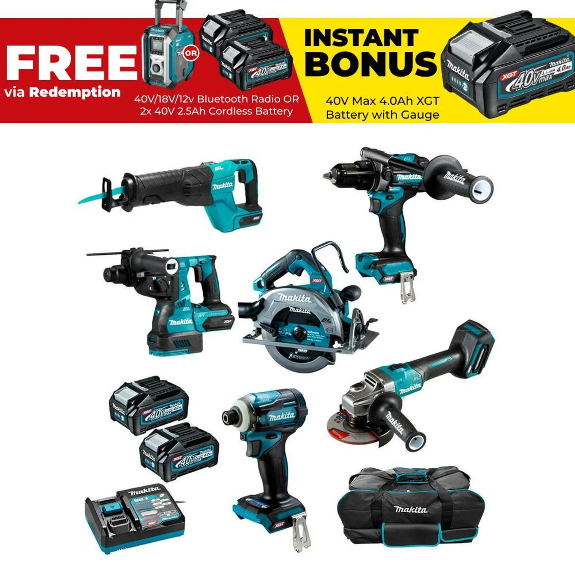 Makita DK0115G603 40V Max 4.0Ah Li-Ion XGT Cordless Brushless 6pce Combo Kit