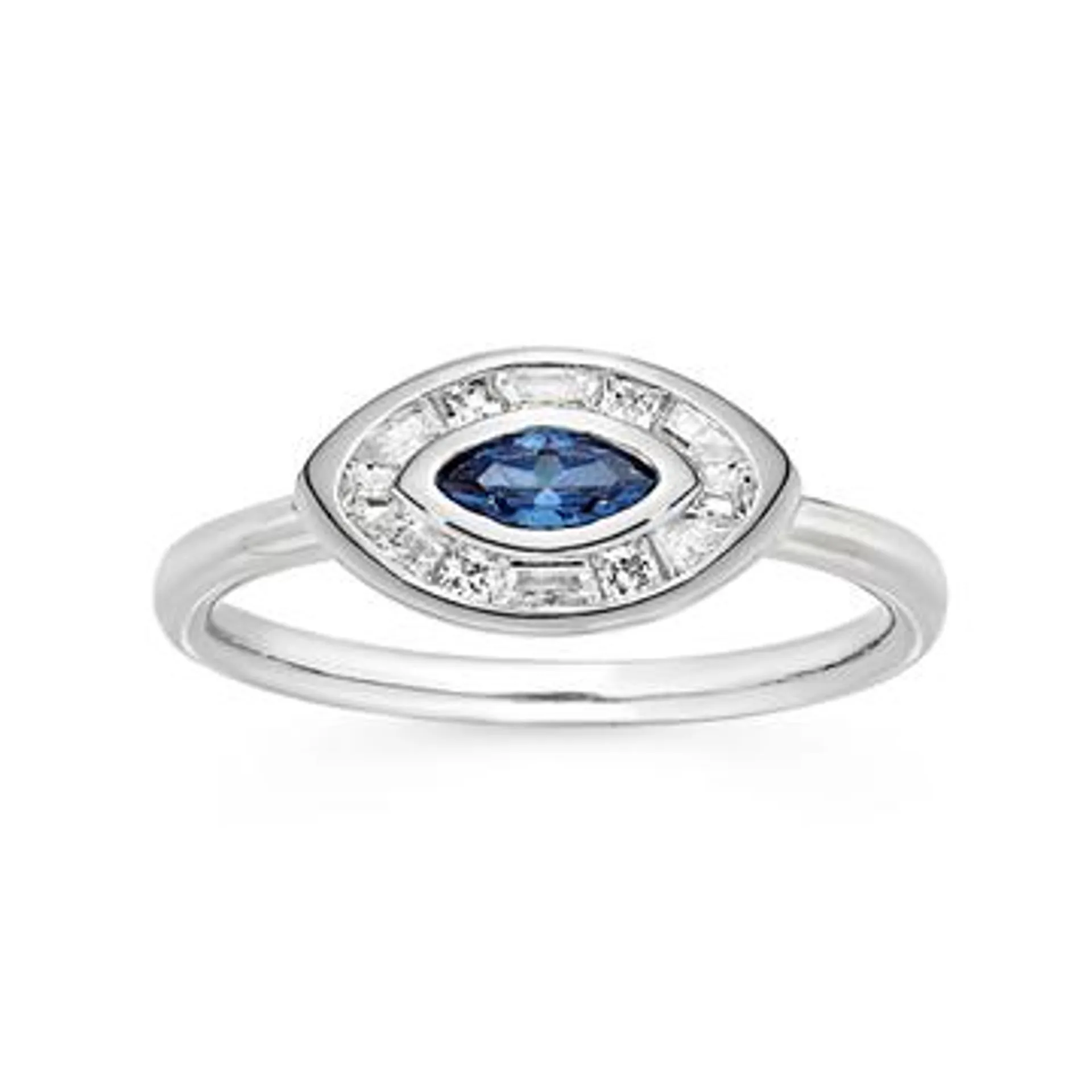 Silver Dark Blue CZ Evil Eye Ring