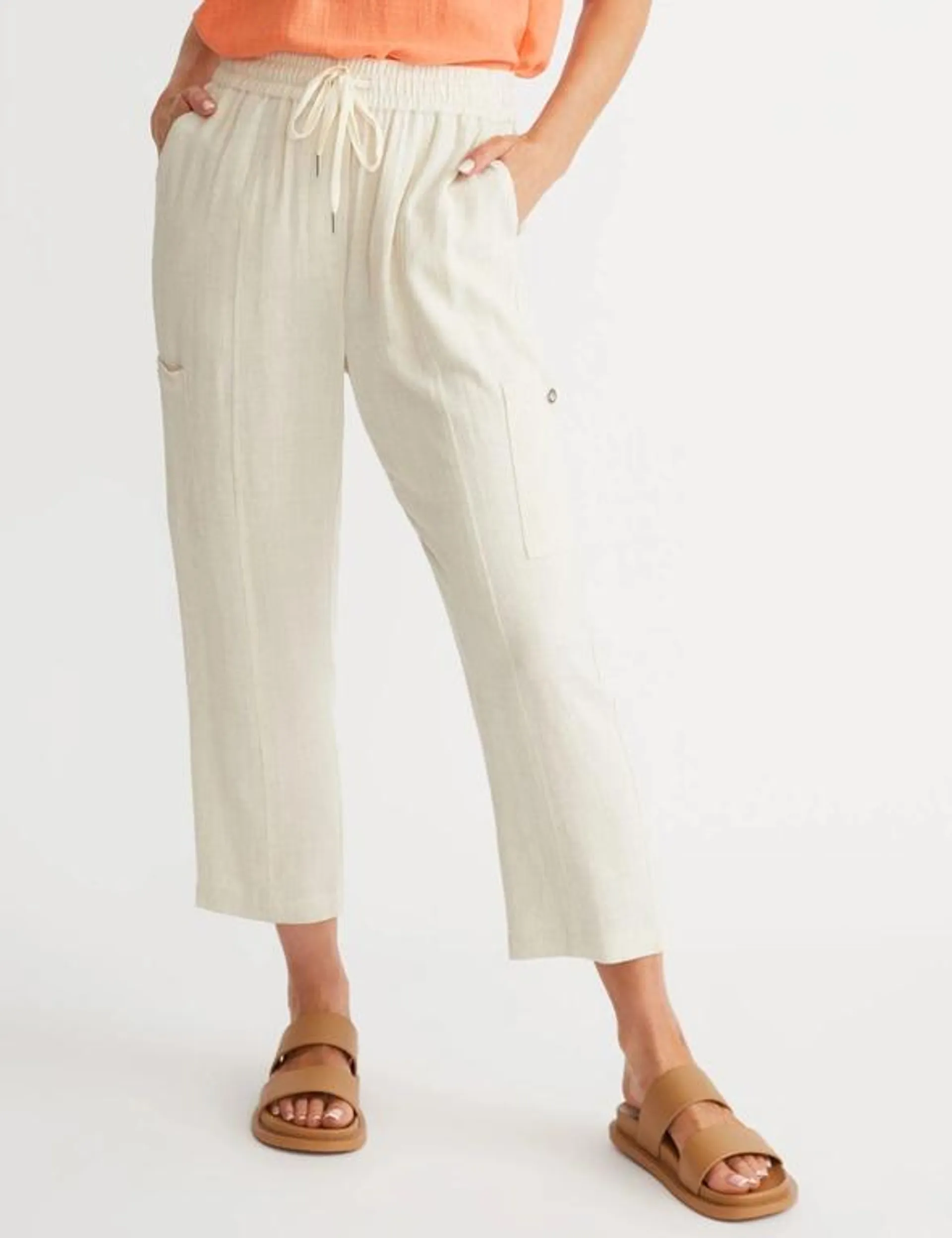 Millers Ankle Length Straight Leg Linen Blend Drawcord Toggle Cargo Pant