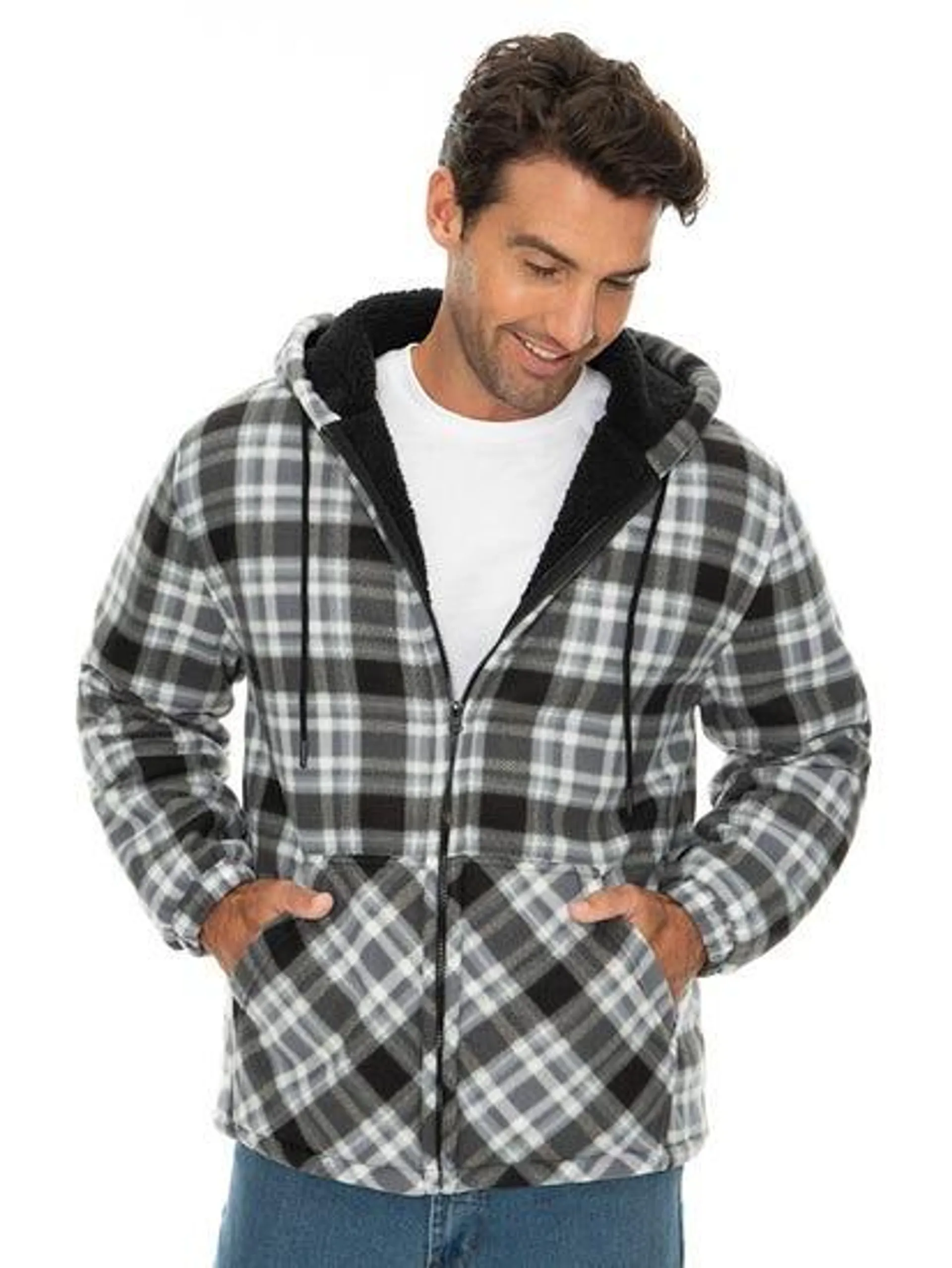 Lowes Hooded Sherpa Jacket Black White