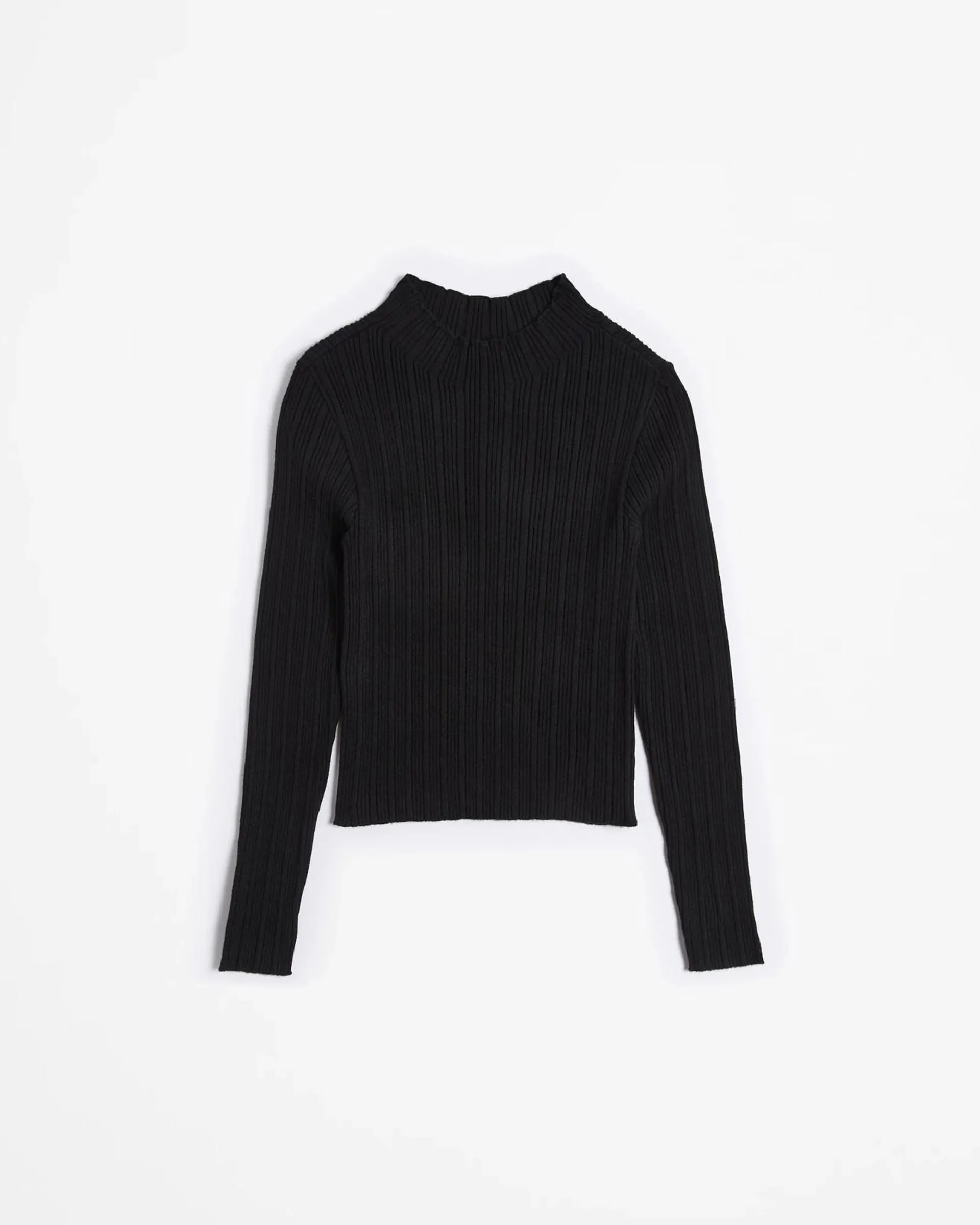 Long Sleeve Rib Mock Neck Knit - Black
