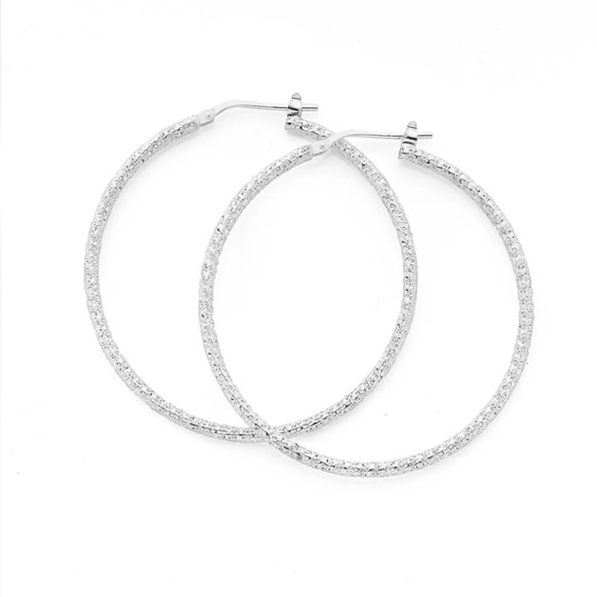 Silver 40mm 2mm Popcorn Sparkle  Hoop Earrings