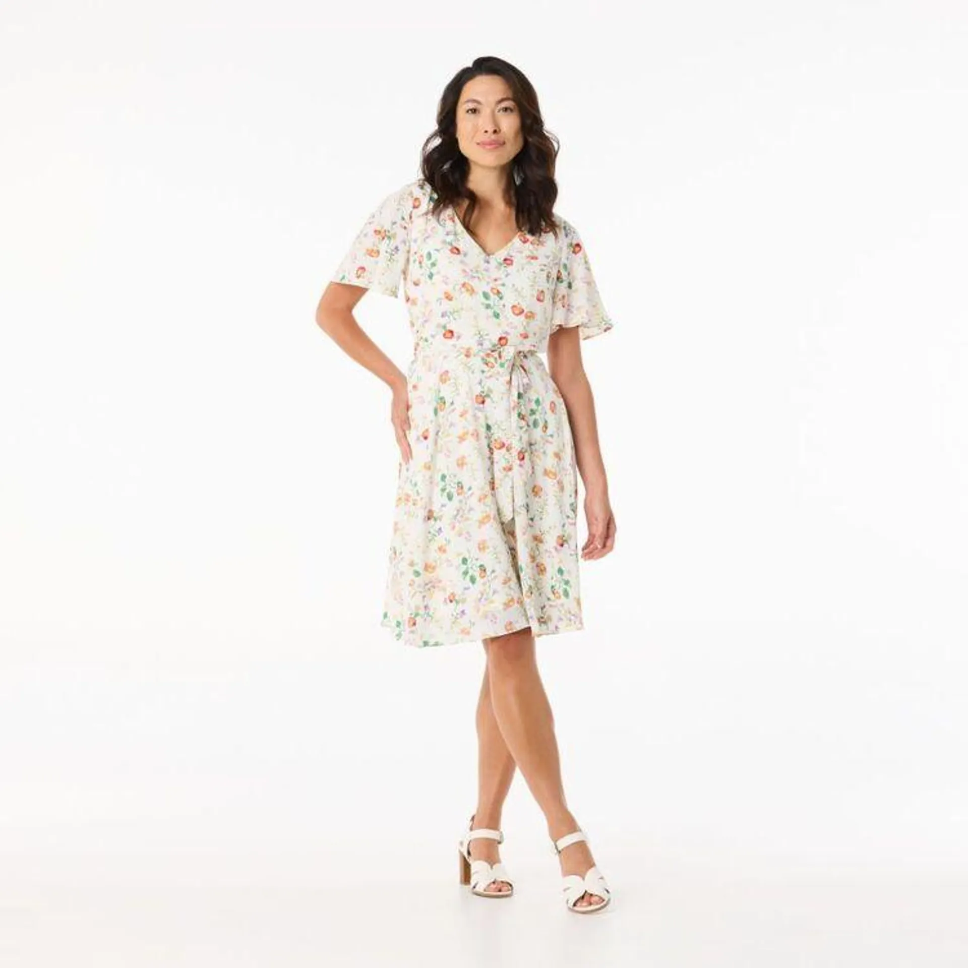 Khoko Smart Women's Cap Poppy Floral Dress Ivory