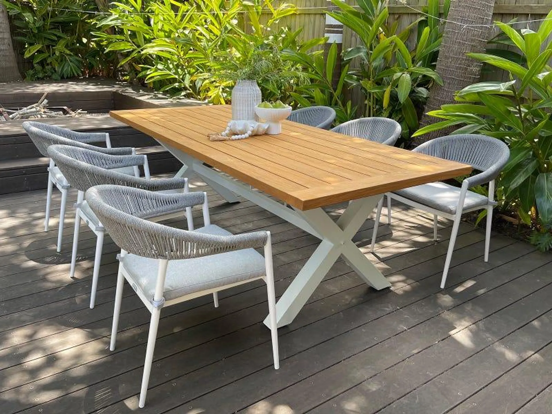 Lyon Table with Nivala Rope Chairs 7pc Outdoor Dining Setting