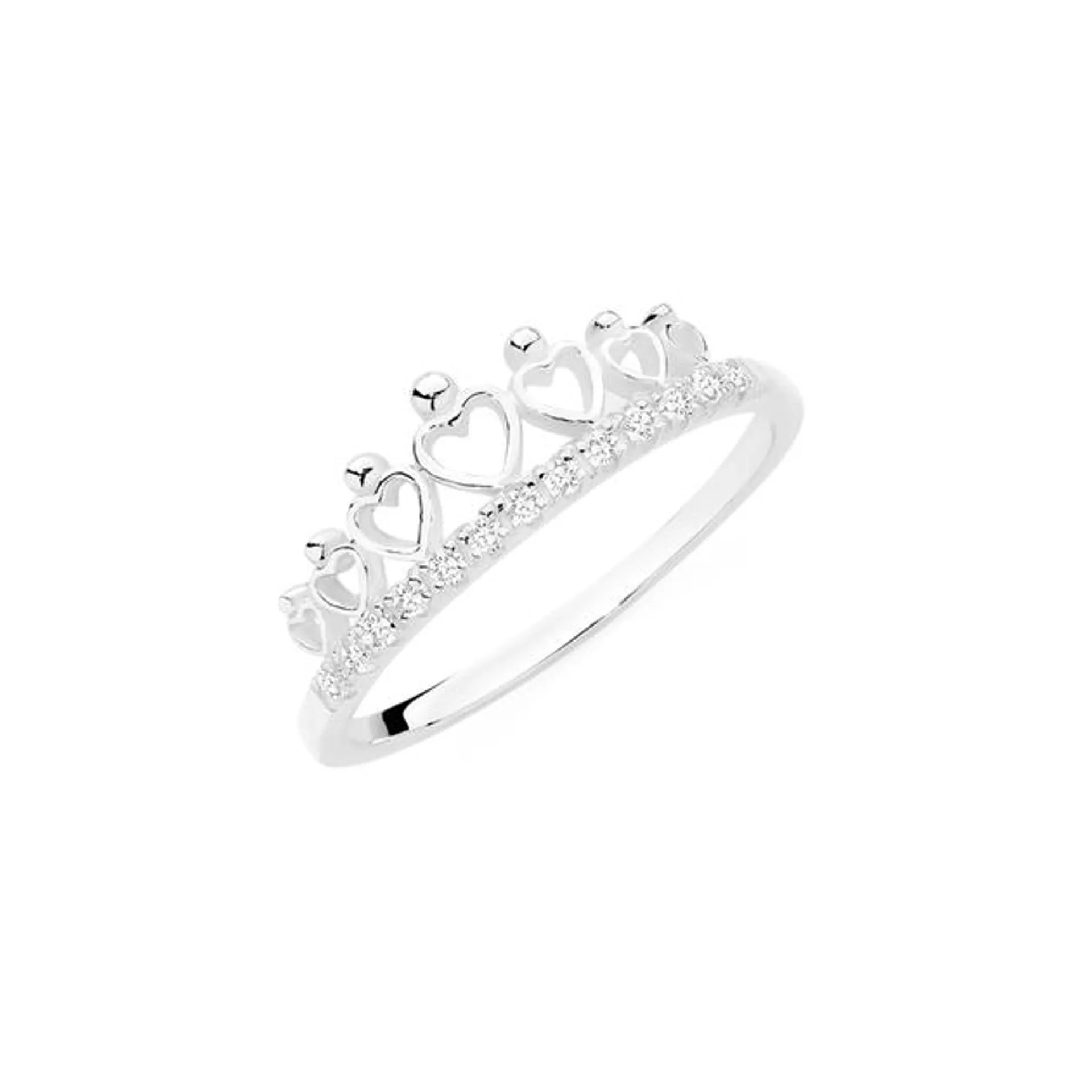 Silver CZ Tiara of Hearts Ring in Size O