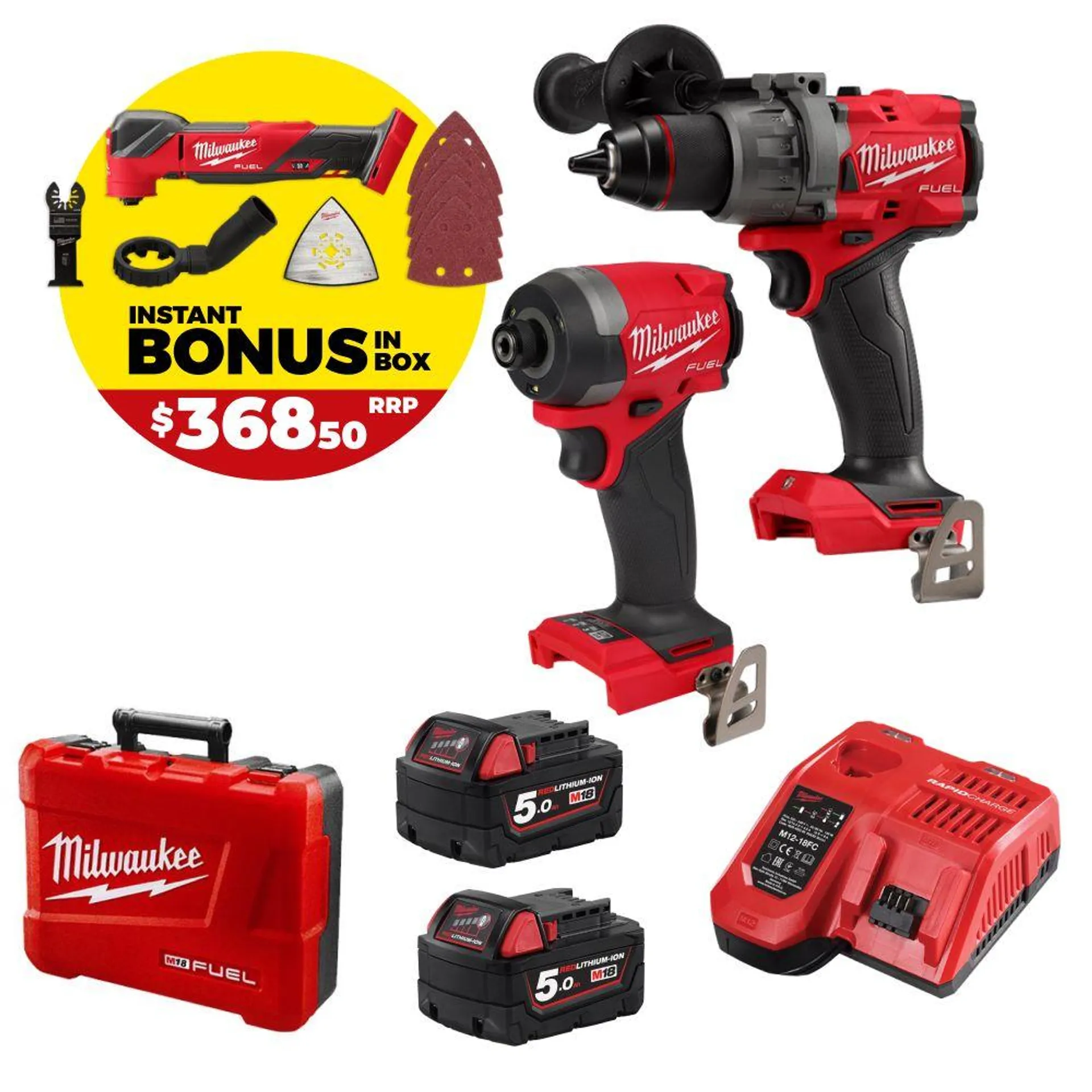 [Pre-Order] Milwaukee M18FPP2AA3B502C 18V 5.0Ah Li-ion Cordless Brushless 2pce Combo Kit