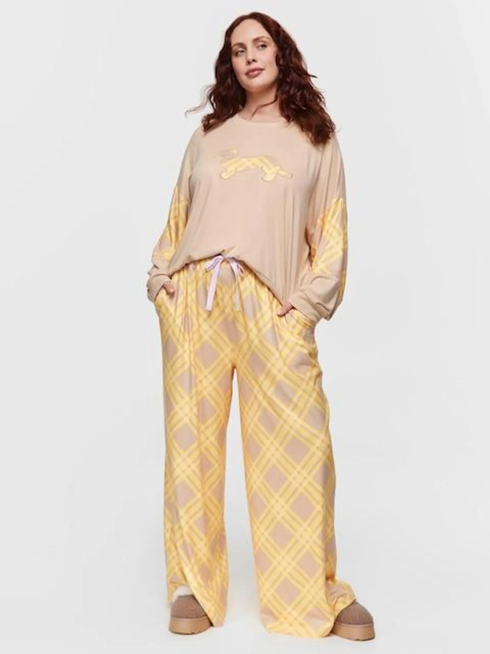 P.A. Plus Yellow Check Wide Leg Pj Pant