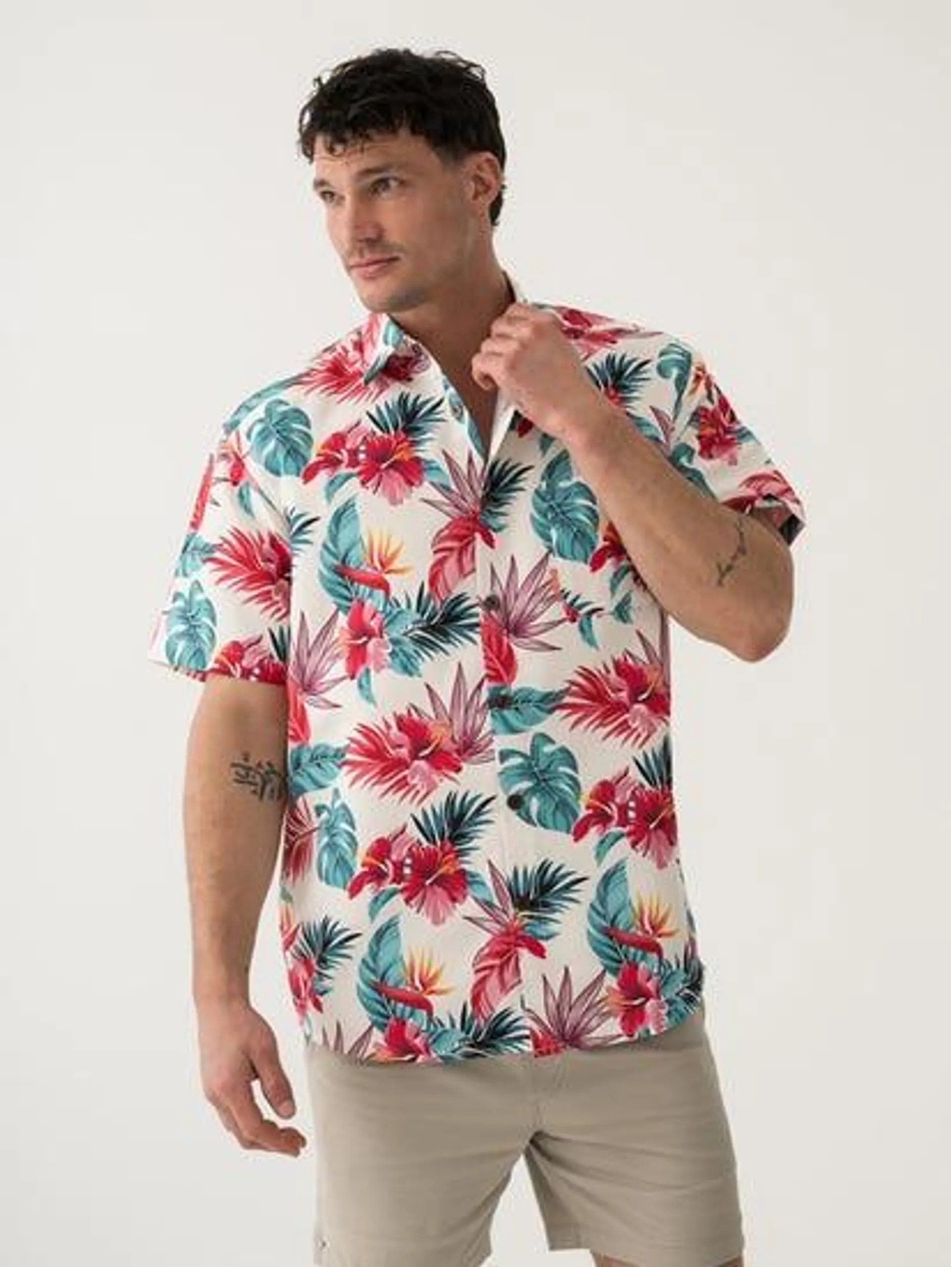 Pacifica Hawaiian Shirt Multi Fauna & Floral Print