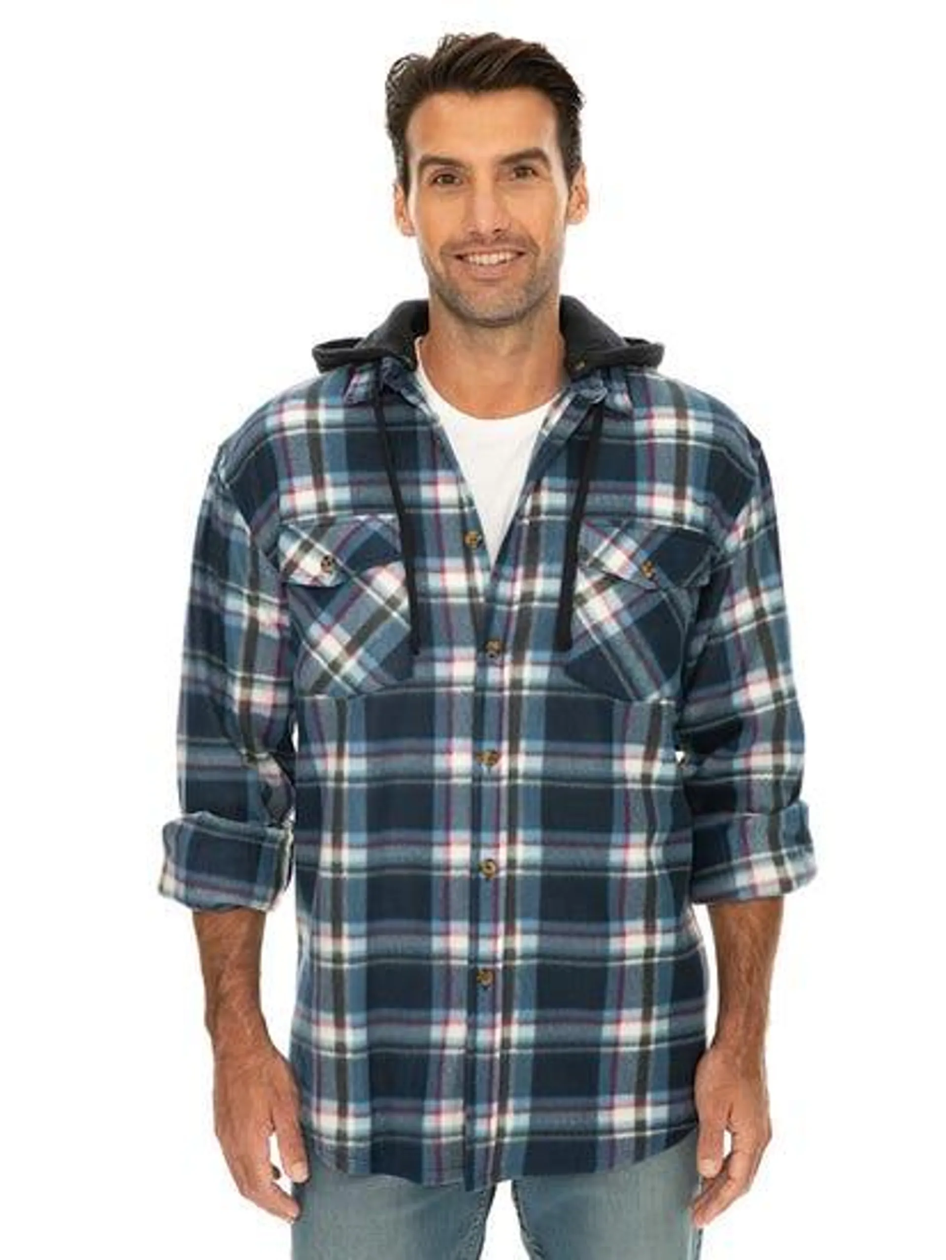 Mens Polar Fleece Shirt with Hood Navy