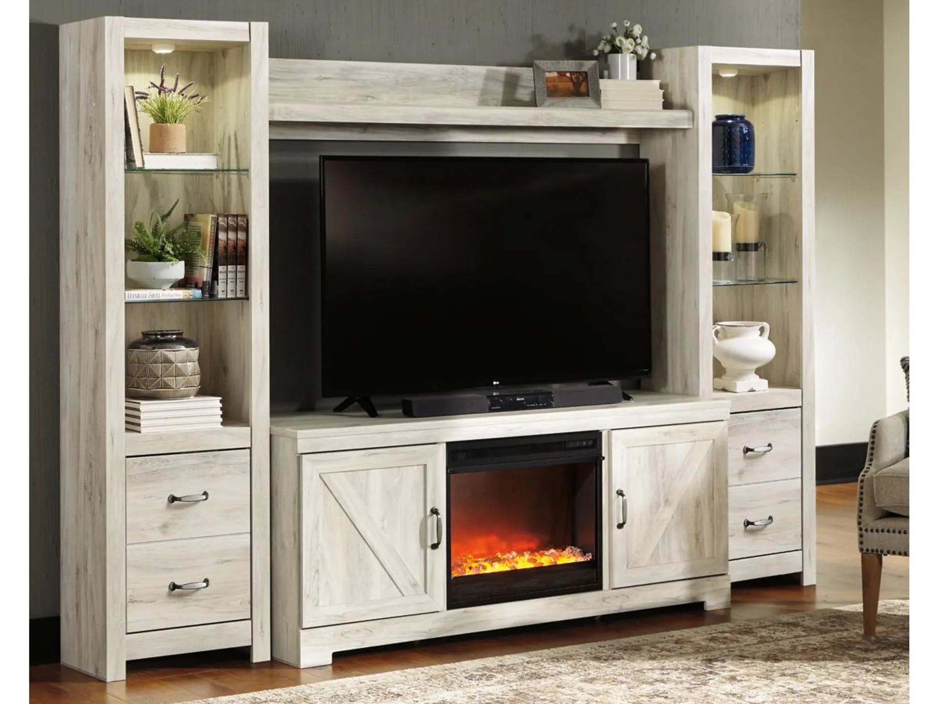 Bellaby 4-Piece Entertainment Center with 63" TV Stand and Electric Fireplace for Mid Size Rooms