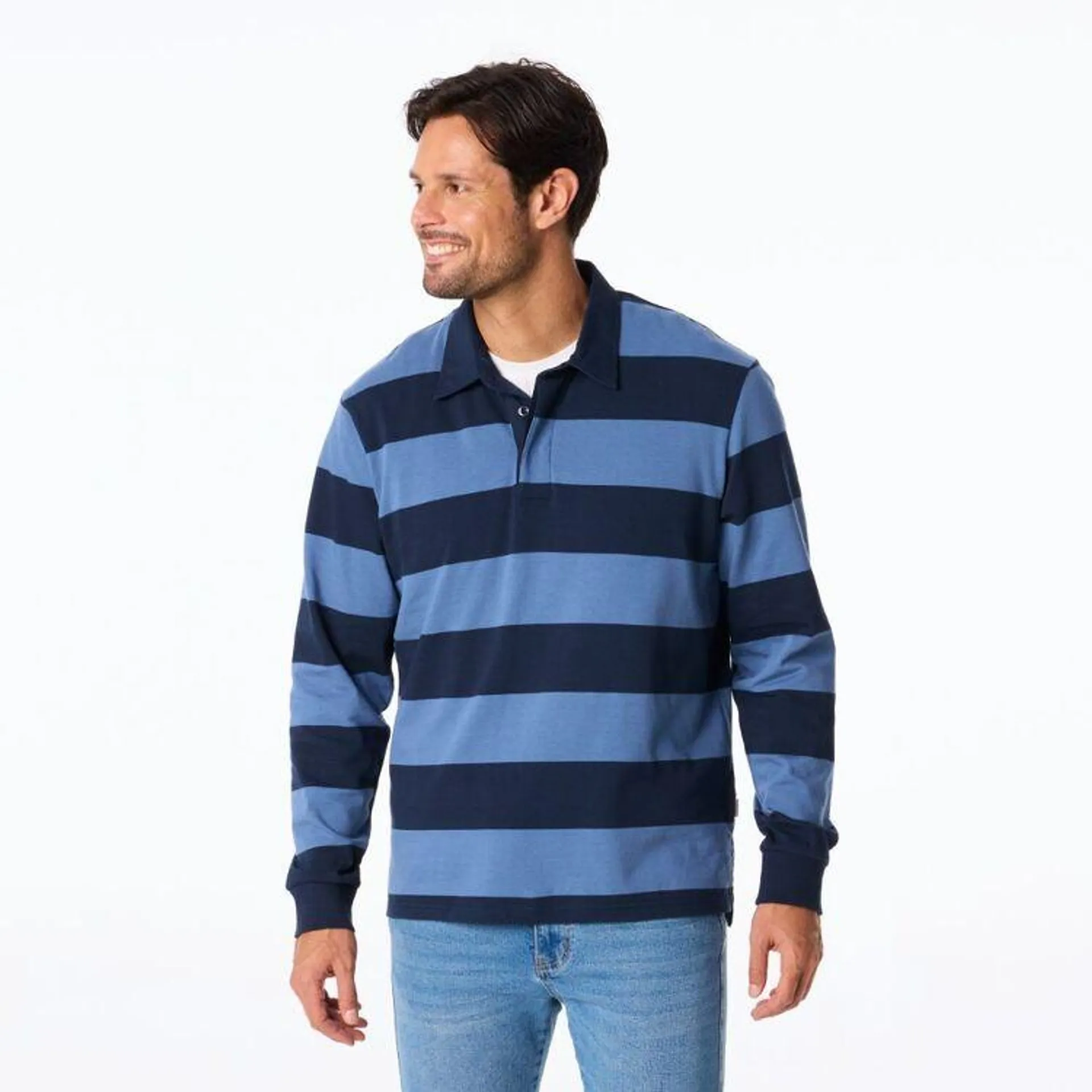 JC Lanyon Men's Hendon Block Stripe Rugby Shirt Navy & Blue