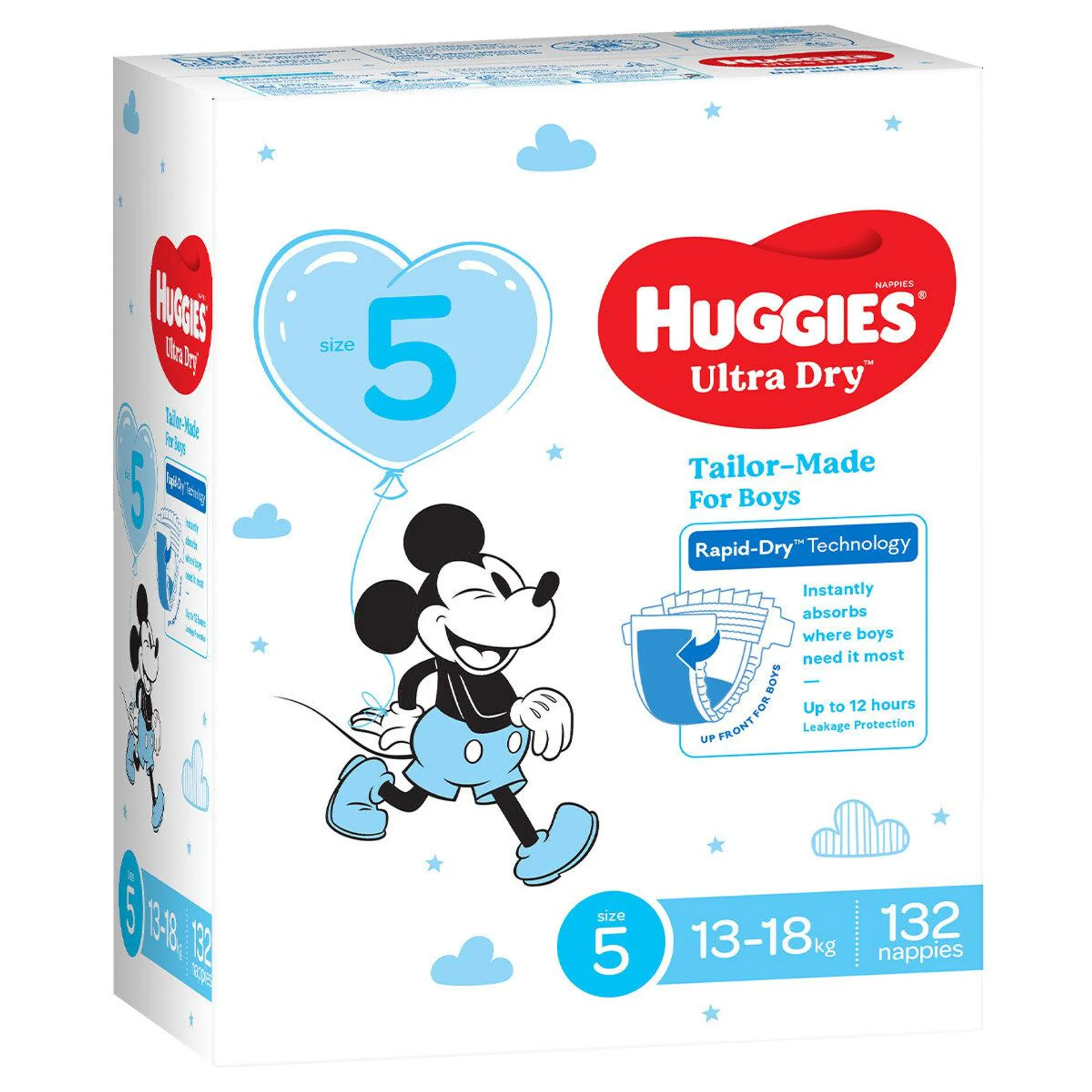 Huggies Boys' Ultra Dry Nappies Size 5 Walker (13-18kg) 132 Nappies