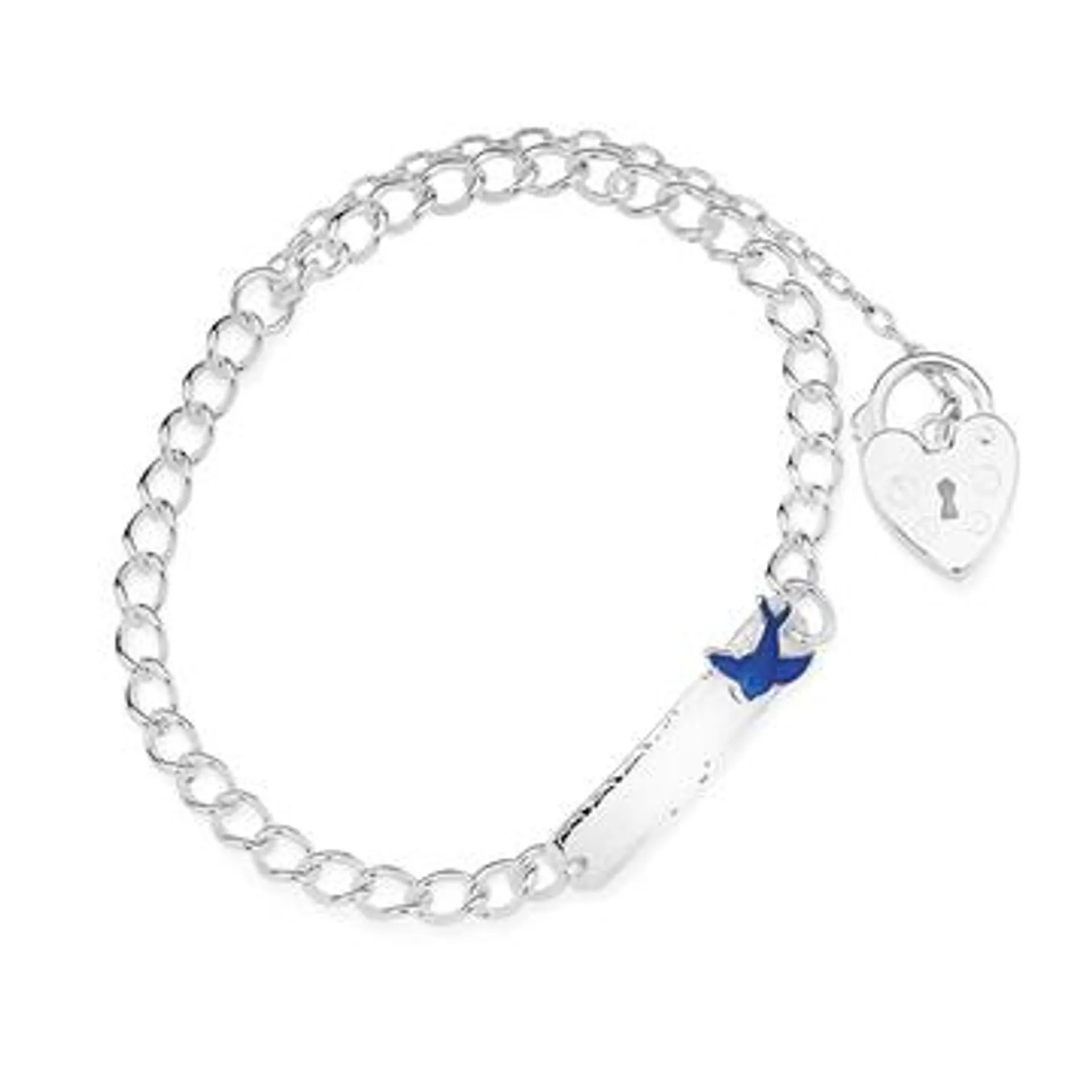 Silver 14cm Curb Bluebird ID Padlock Bracelet