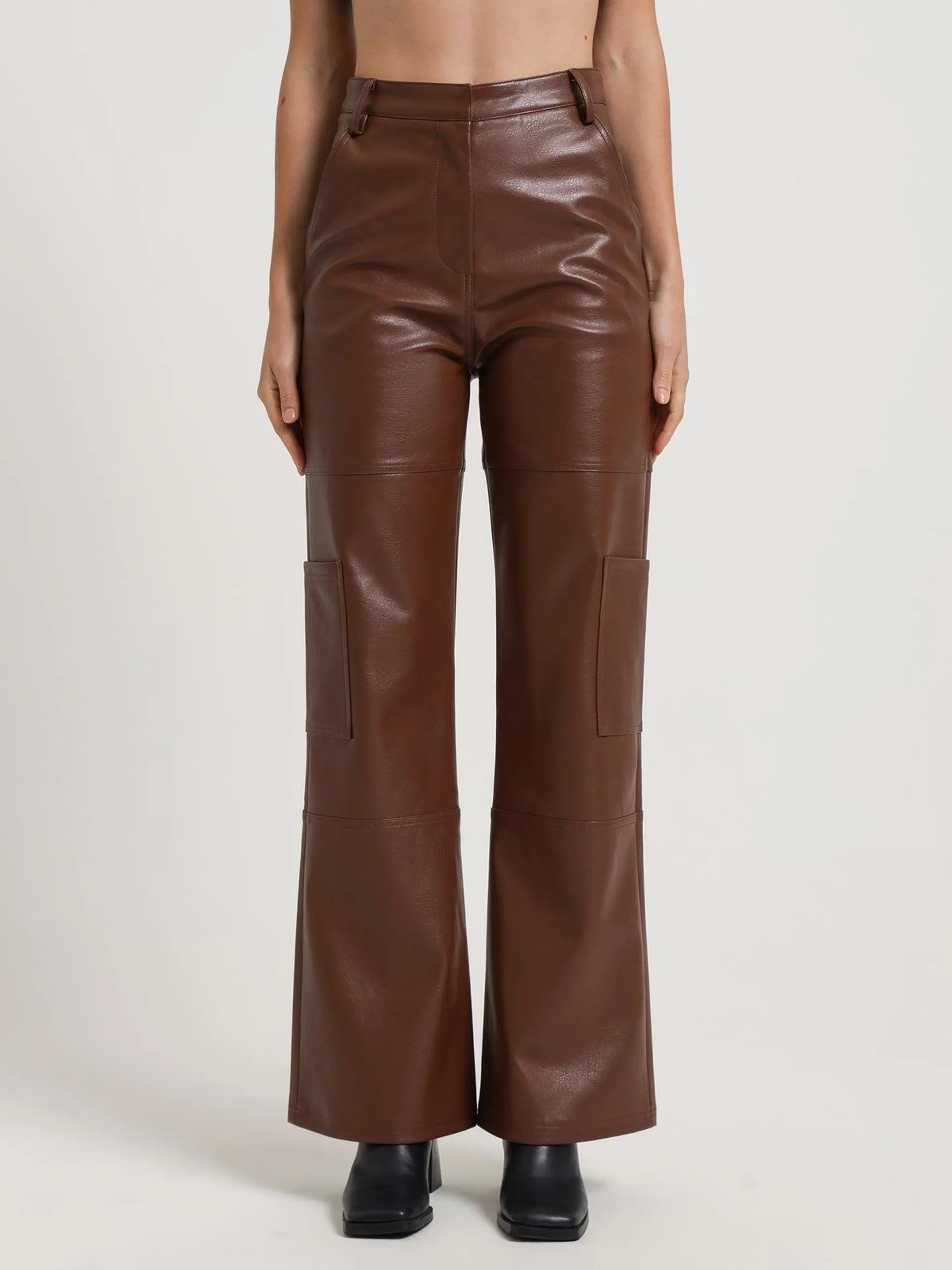 Zima Faux Leather Cargo Pants in Cognac