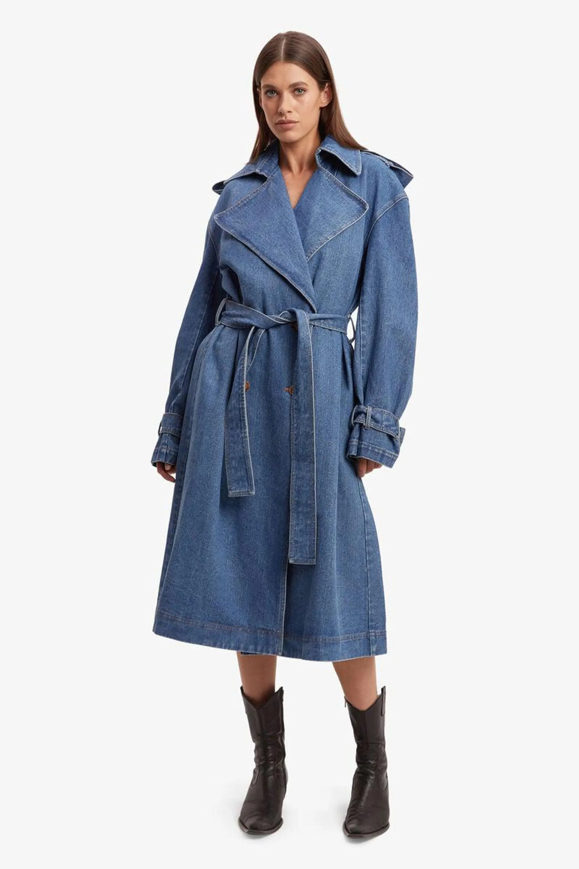 oversized denim trench coat in vintage