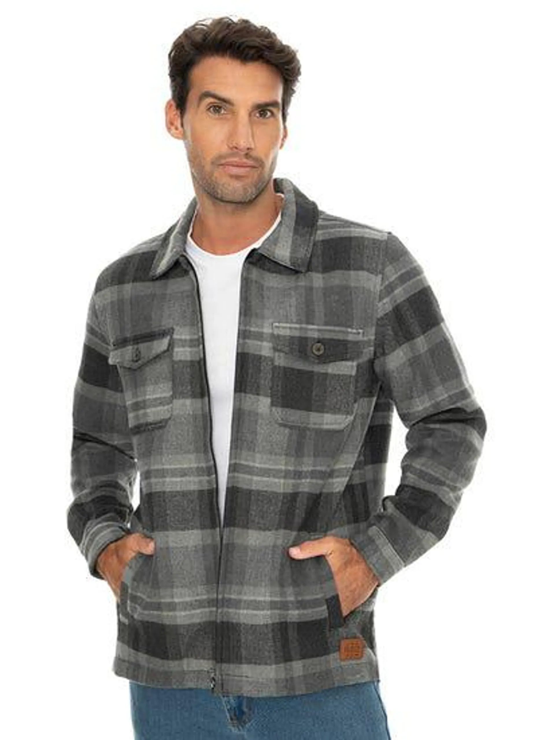 Mens Bonded Polar Shacket Charcoal Check