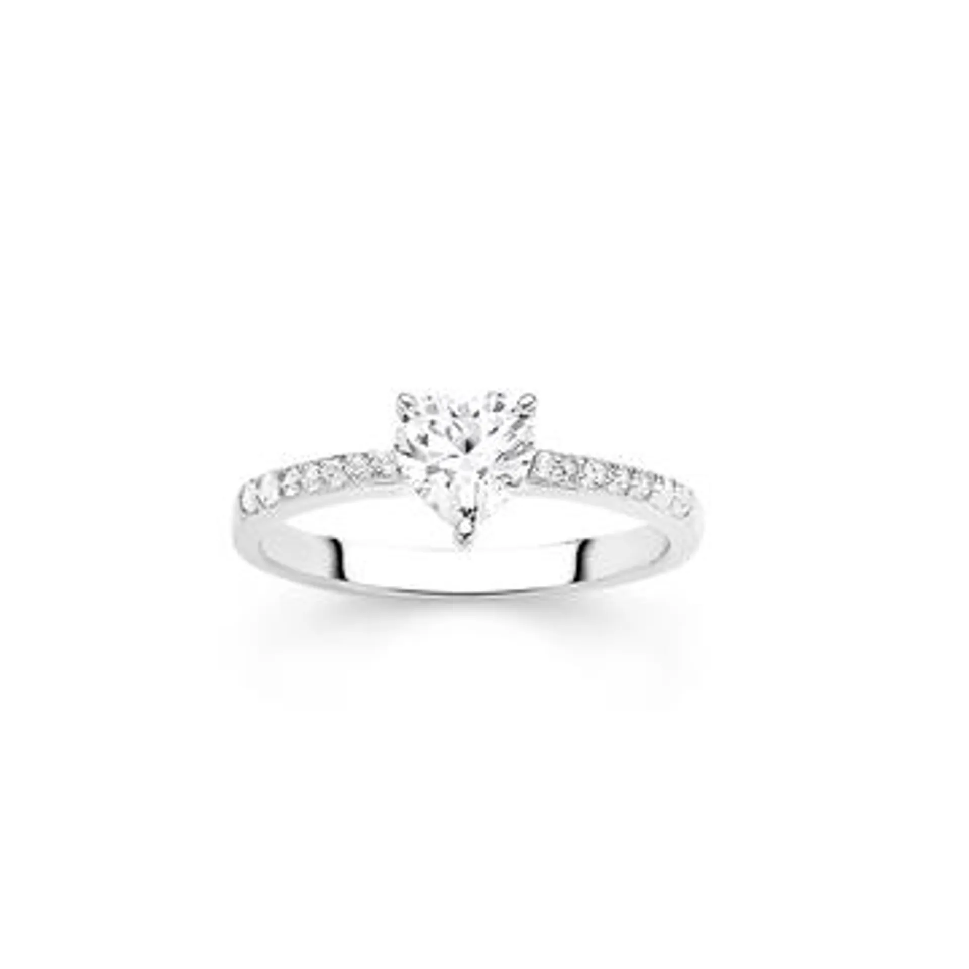 Silver CZ Heart On CZ Band Ring SZ O