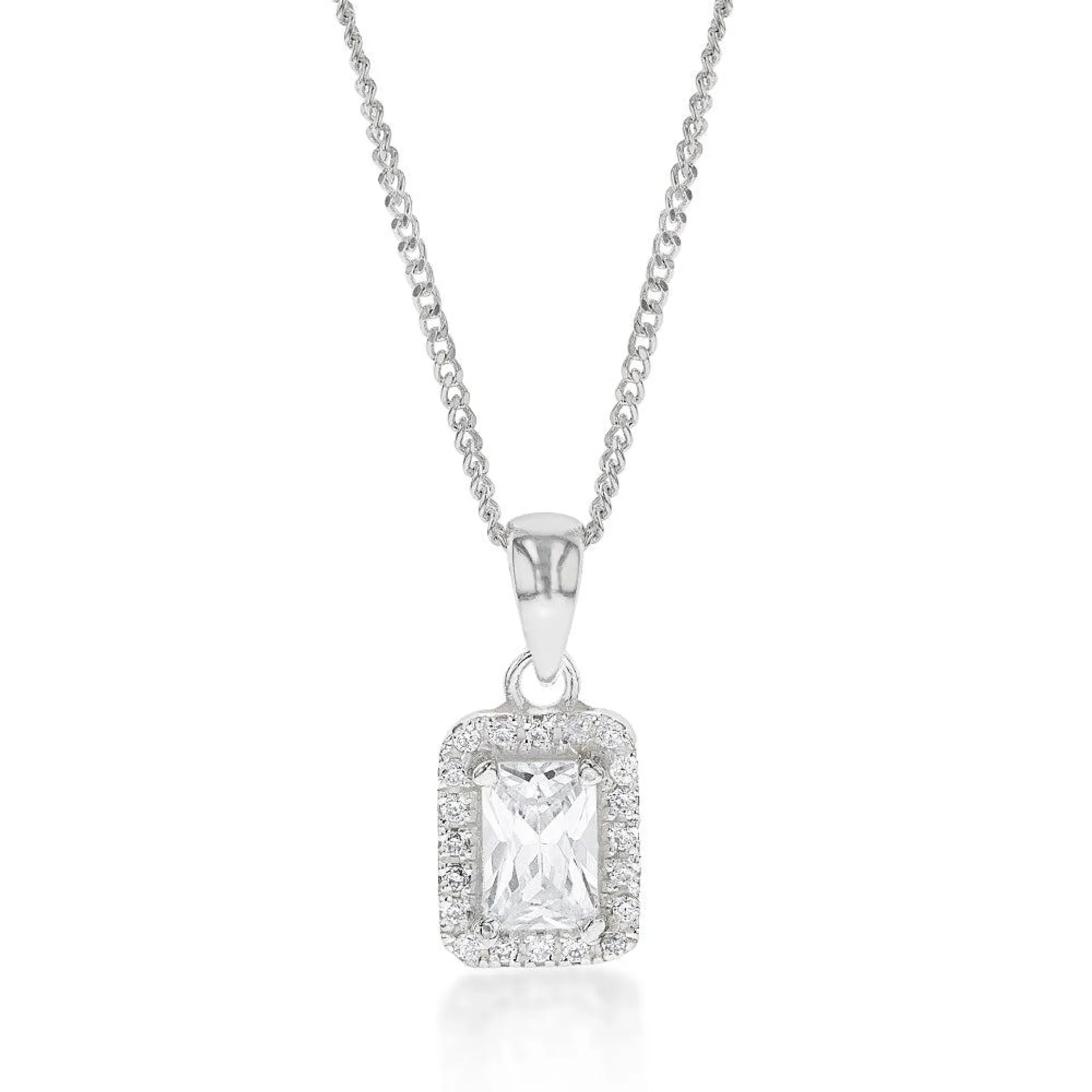 Sterling Silver Cubic Zirconia Square Halo Pendant