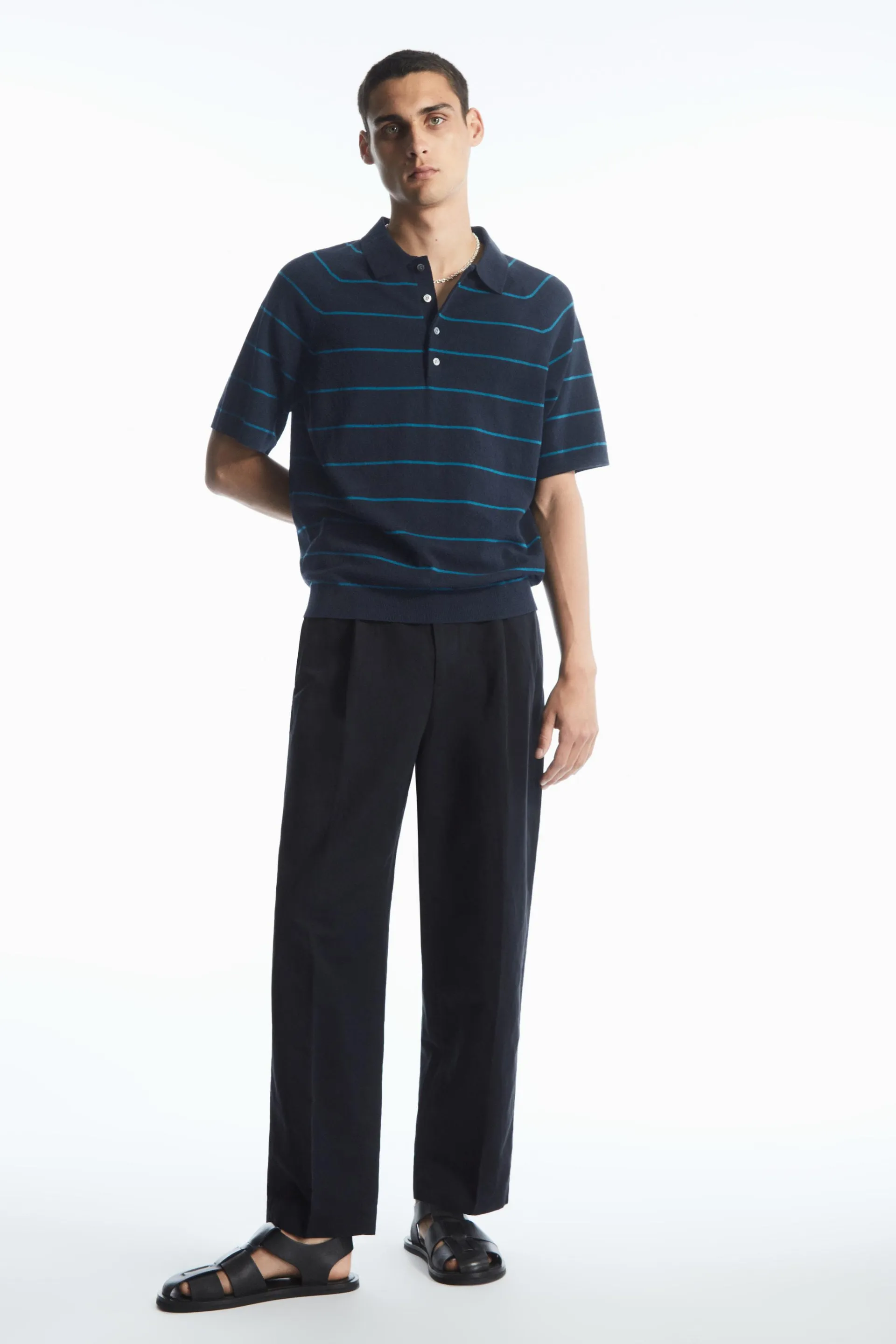 TEXTURED-KNIT STRIPED POLO SHIRT