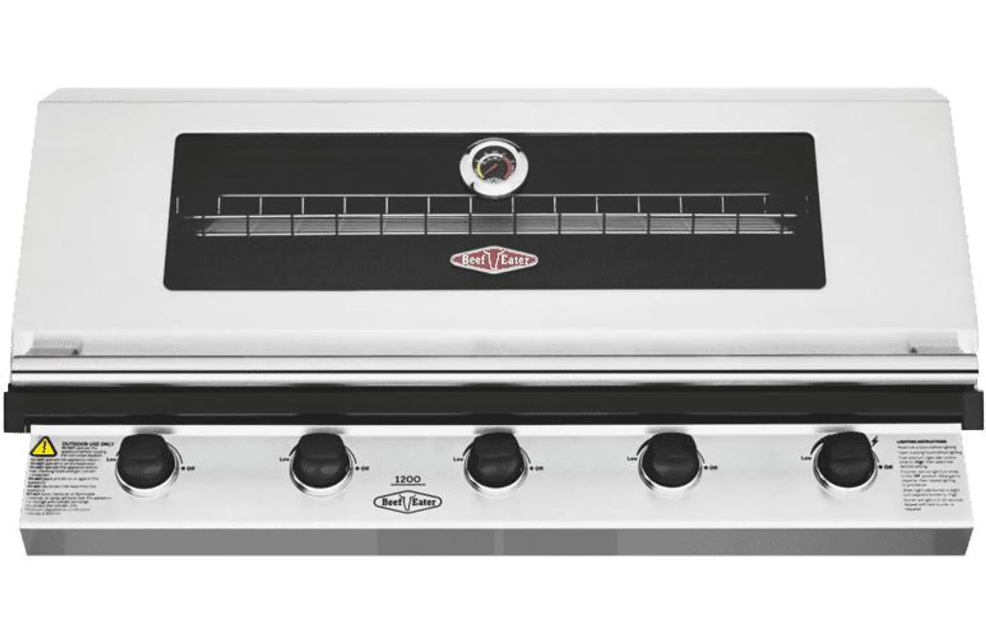 BeefEater 1200 Series Stainless Steel 5 Burner Built In BBQ w/ Cast Iron Burners & Grills - Body Only