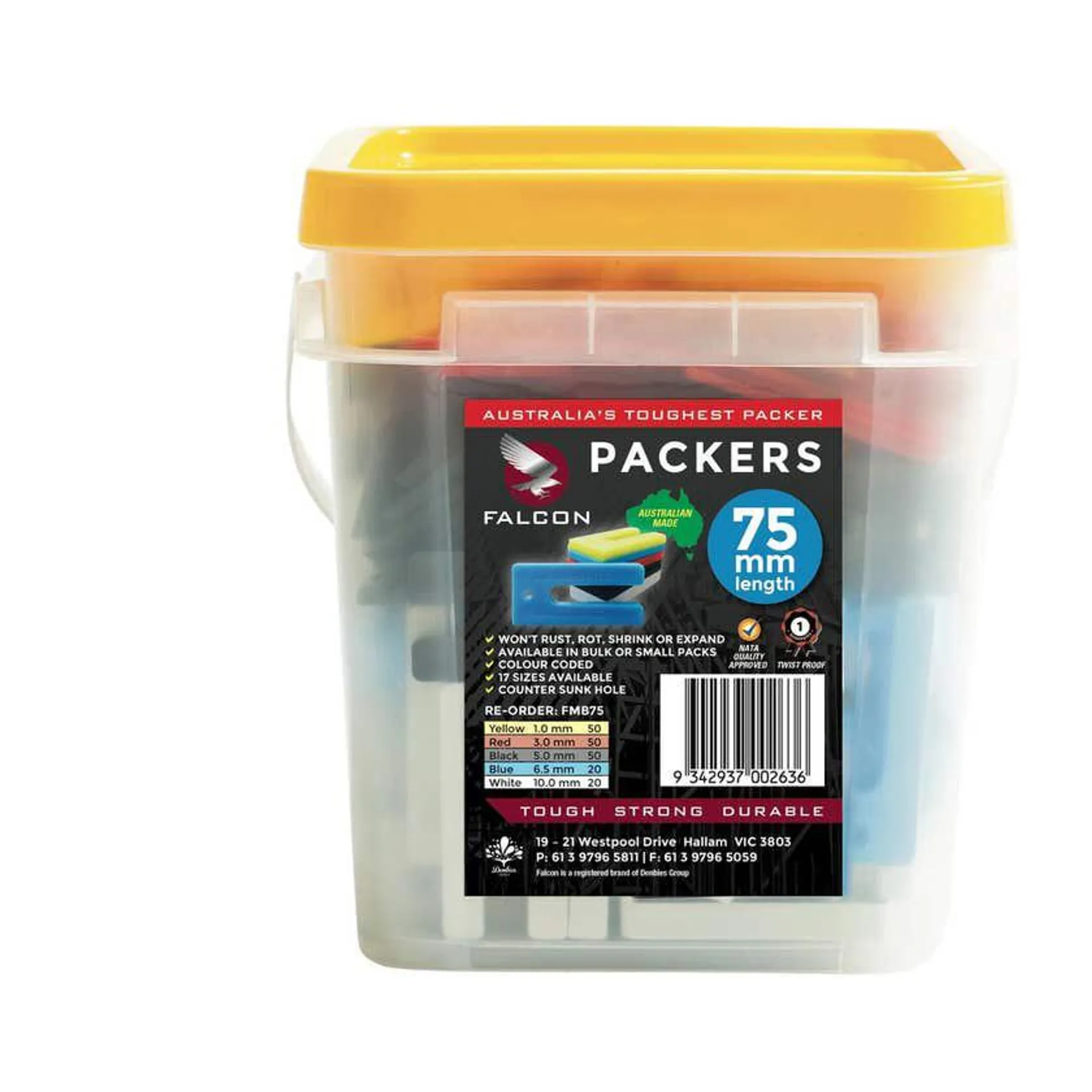 Falcon Packers Mixed Bucket 5 Sizes 75mm - 260 Pack