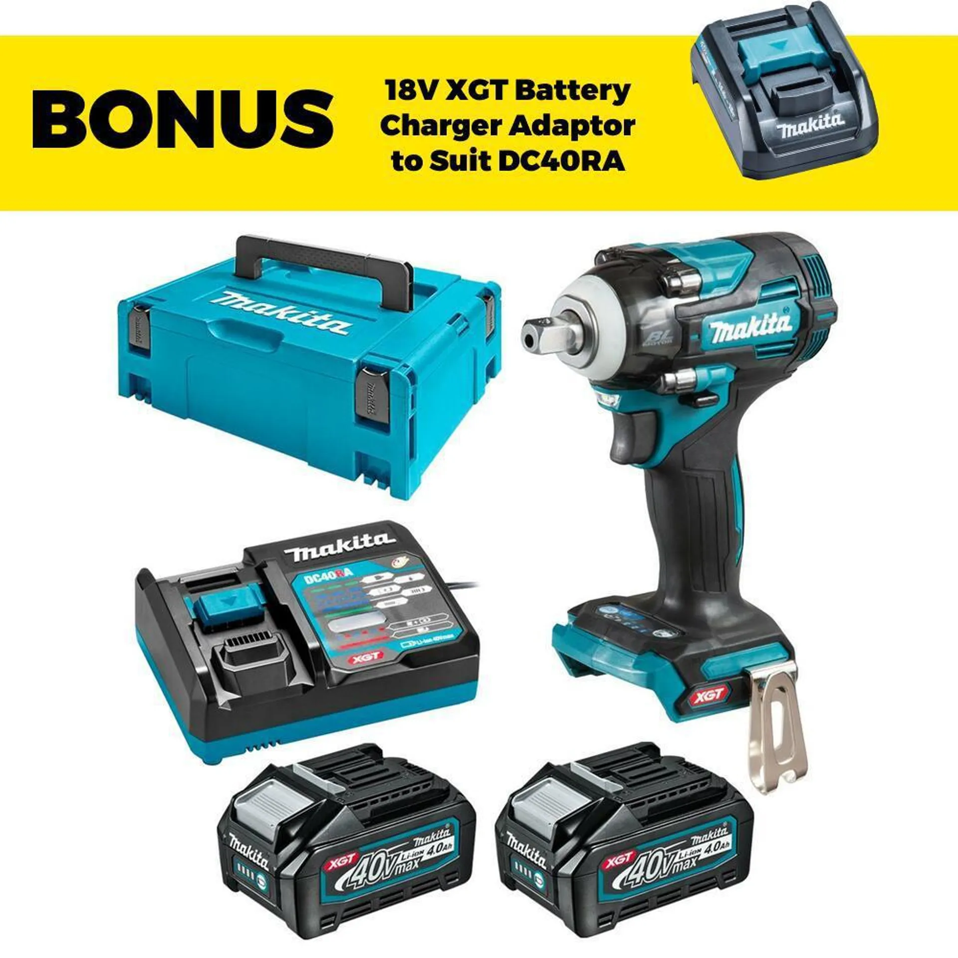 Makita TW005GM203 40V Max 4.0Ah Li-ion XGT Cordless Brushless 1/2" Pin Detent Impact Wrench Combo Kit