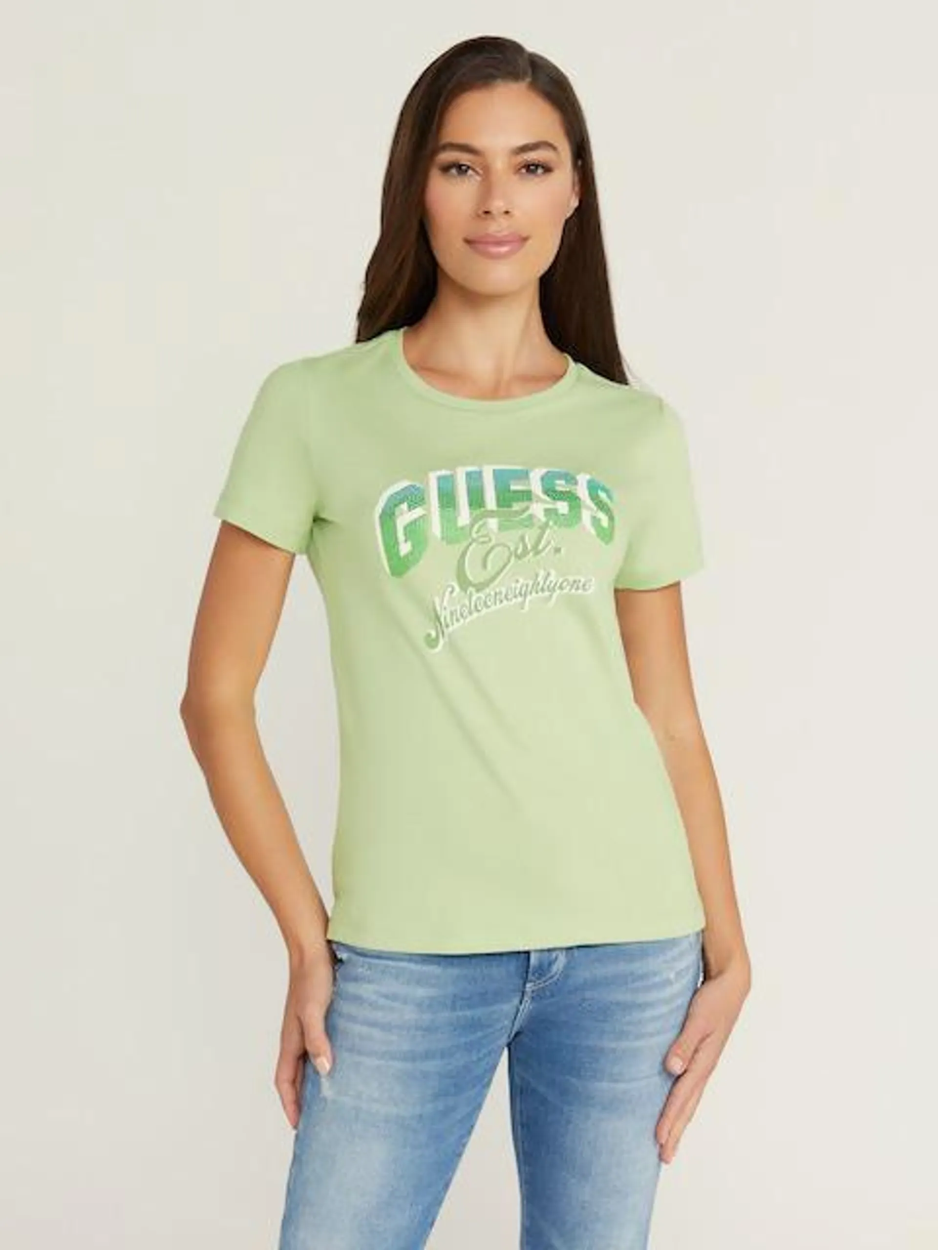 Guess Shaded Logo Tee In Green Adventure