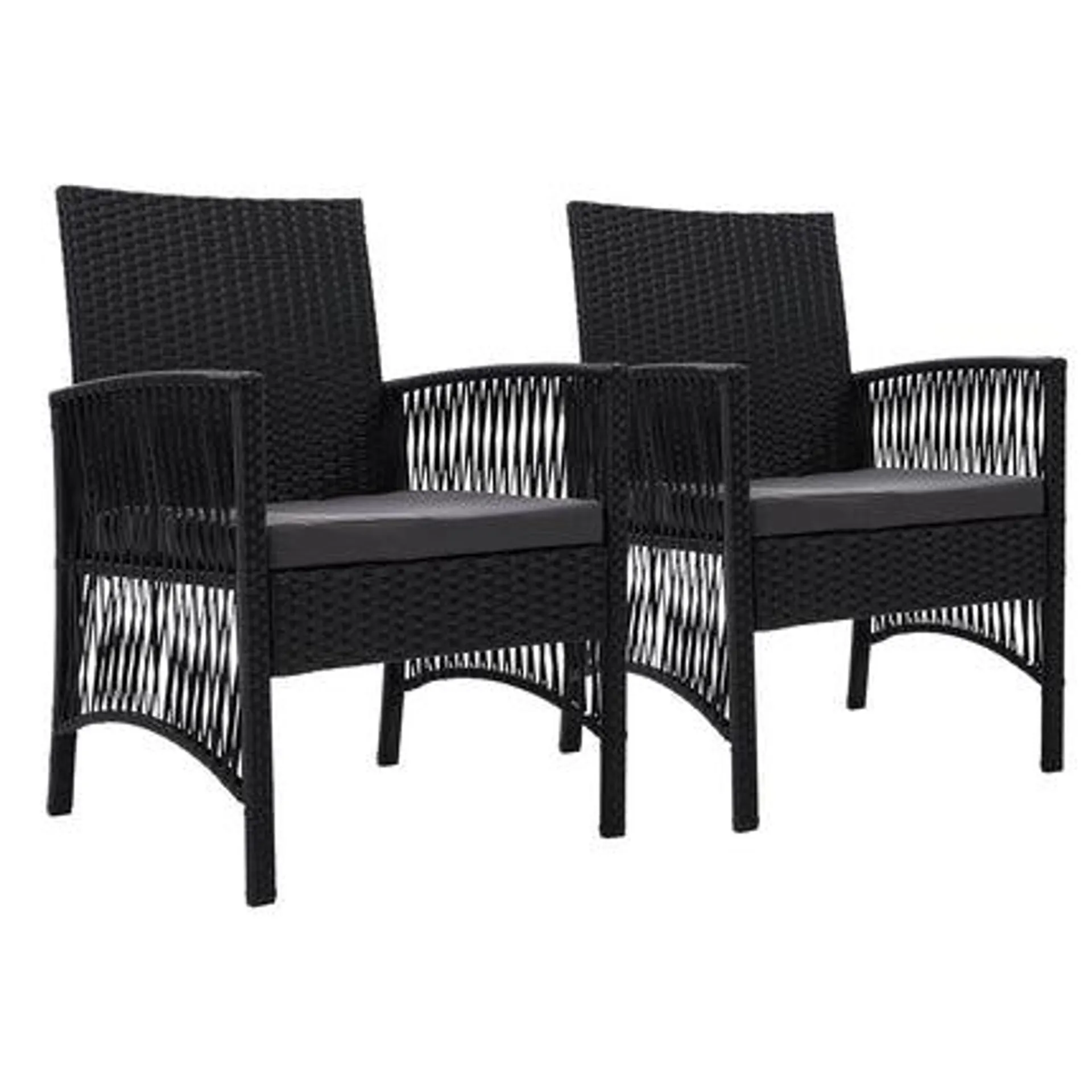 Outdoor Furniture Set of 2 Dining Chairs Wicker Garden Patio Cushion Black