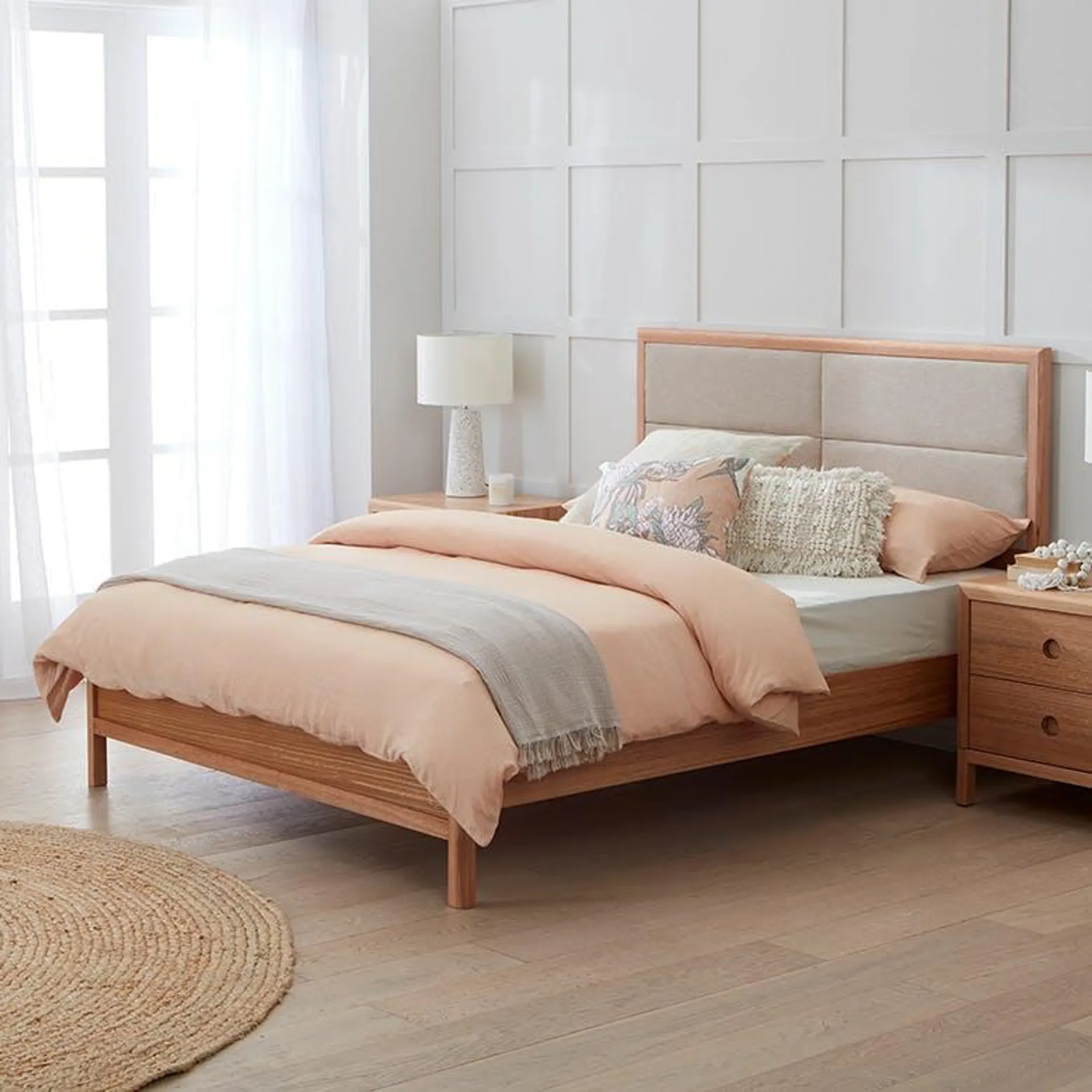 Airlie Bed Frame W/Upholstered Bedhead, Natural