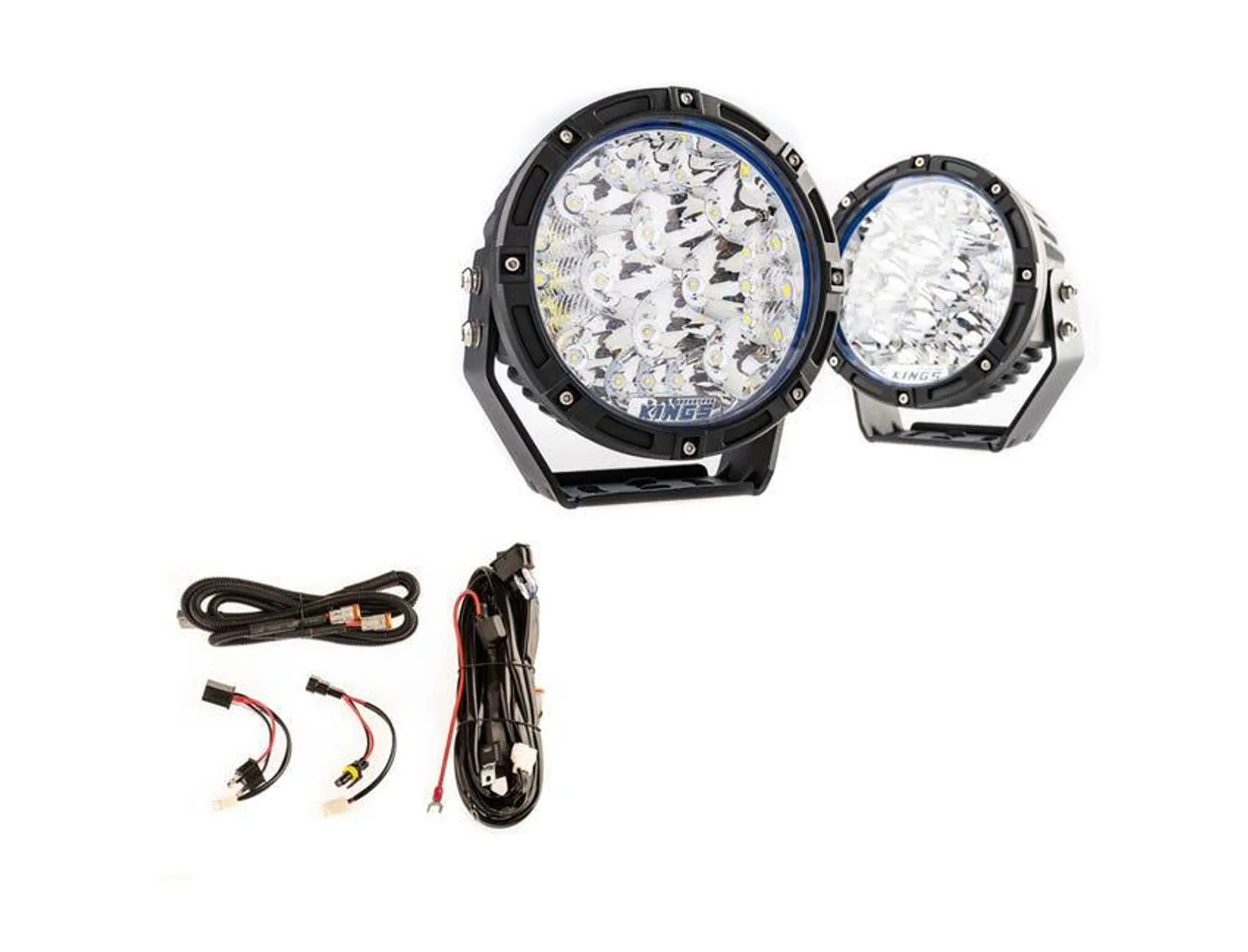 Kings 7” Lethal LED Driving Lights (Pair) + Plug N Play Smart Wiring Harness Kit