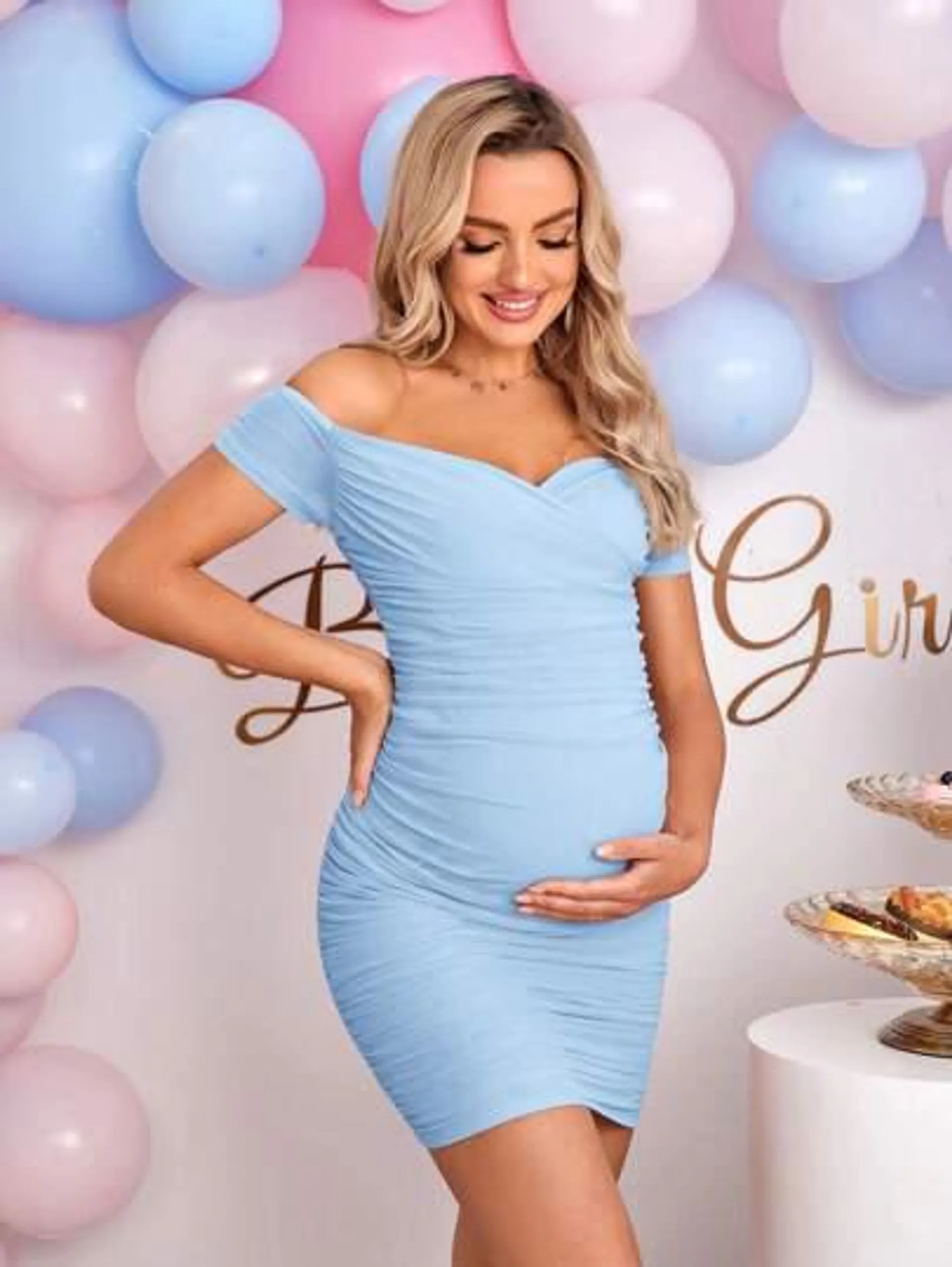 SHEIN Maternity Off Shoulder Ruched Mesh Bodycon Dress