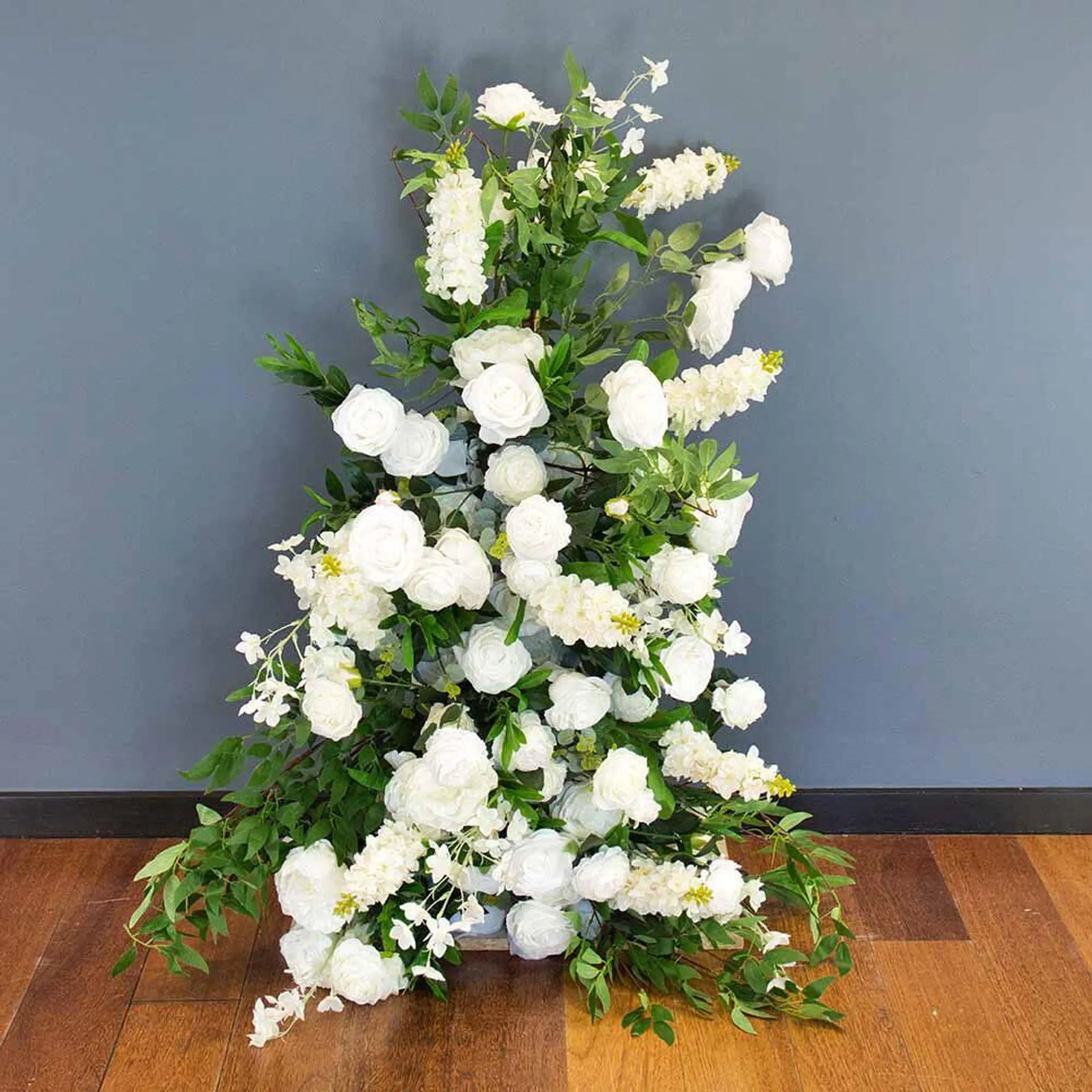 Floral Corner Artificial Foliage with White Flowers 1.2m HIRE