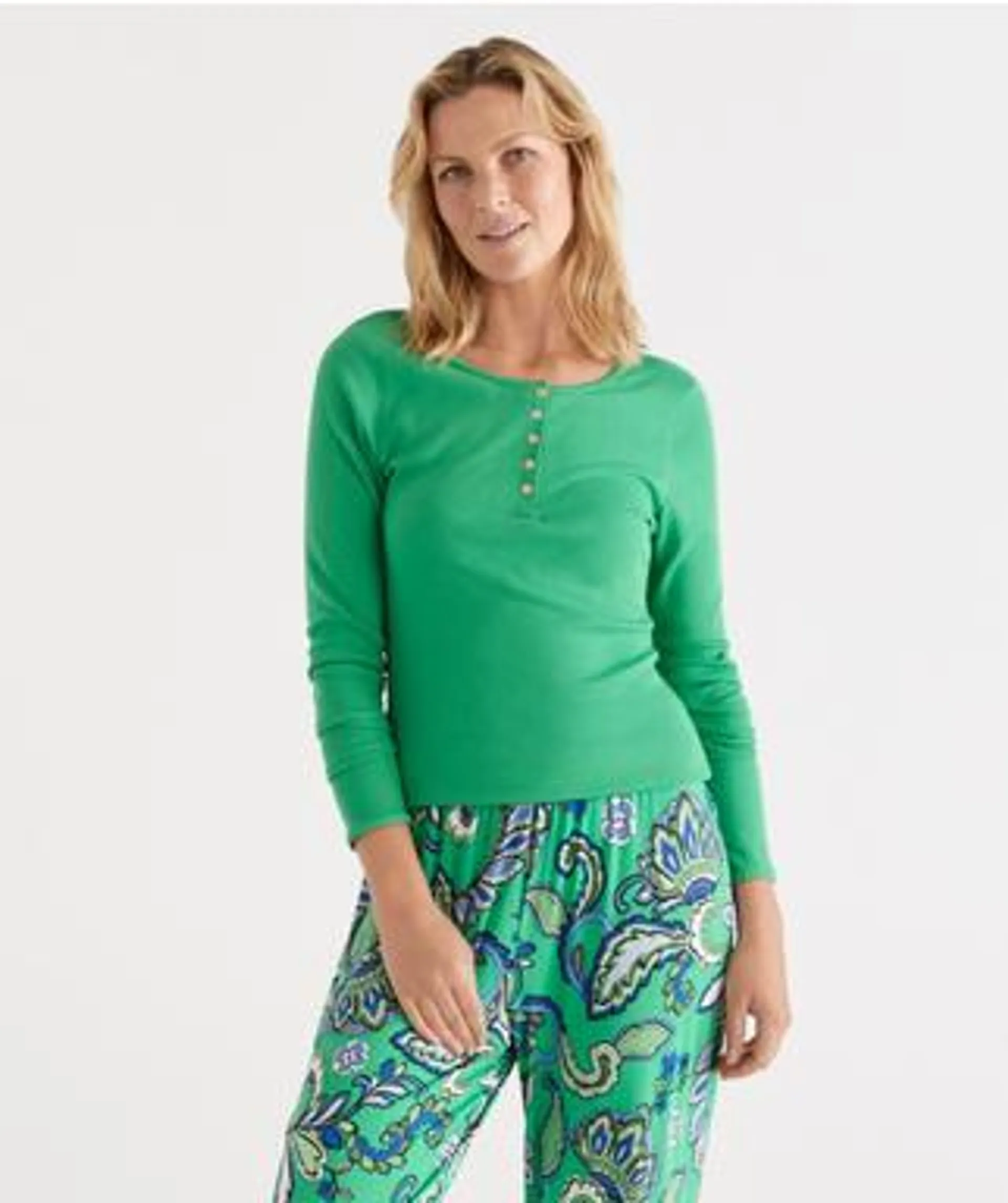 Green Henley Long Sleeve Pyjama Top