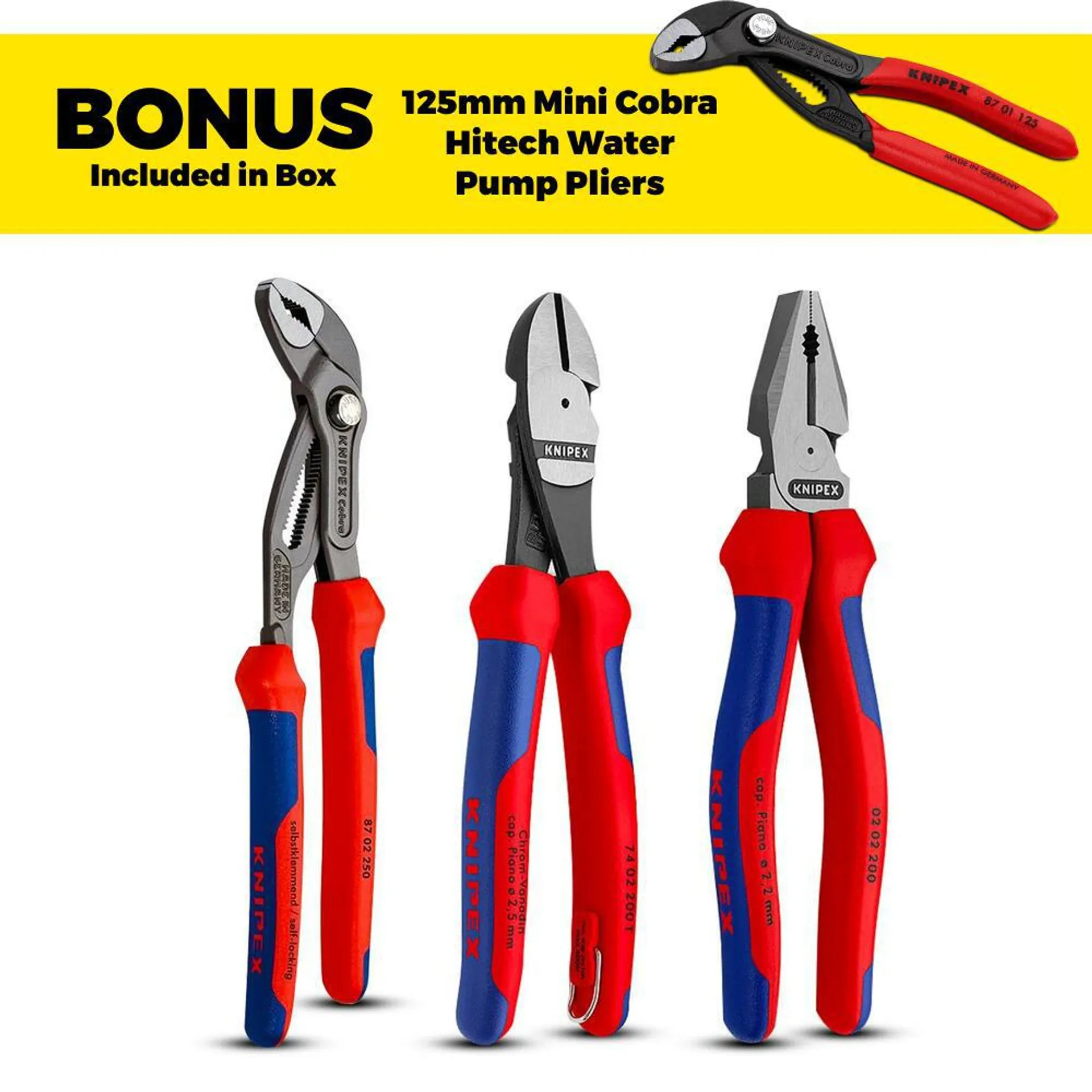 Knipex KBP074 3pce Heavy Duty Combination Plier Set