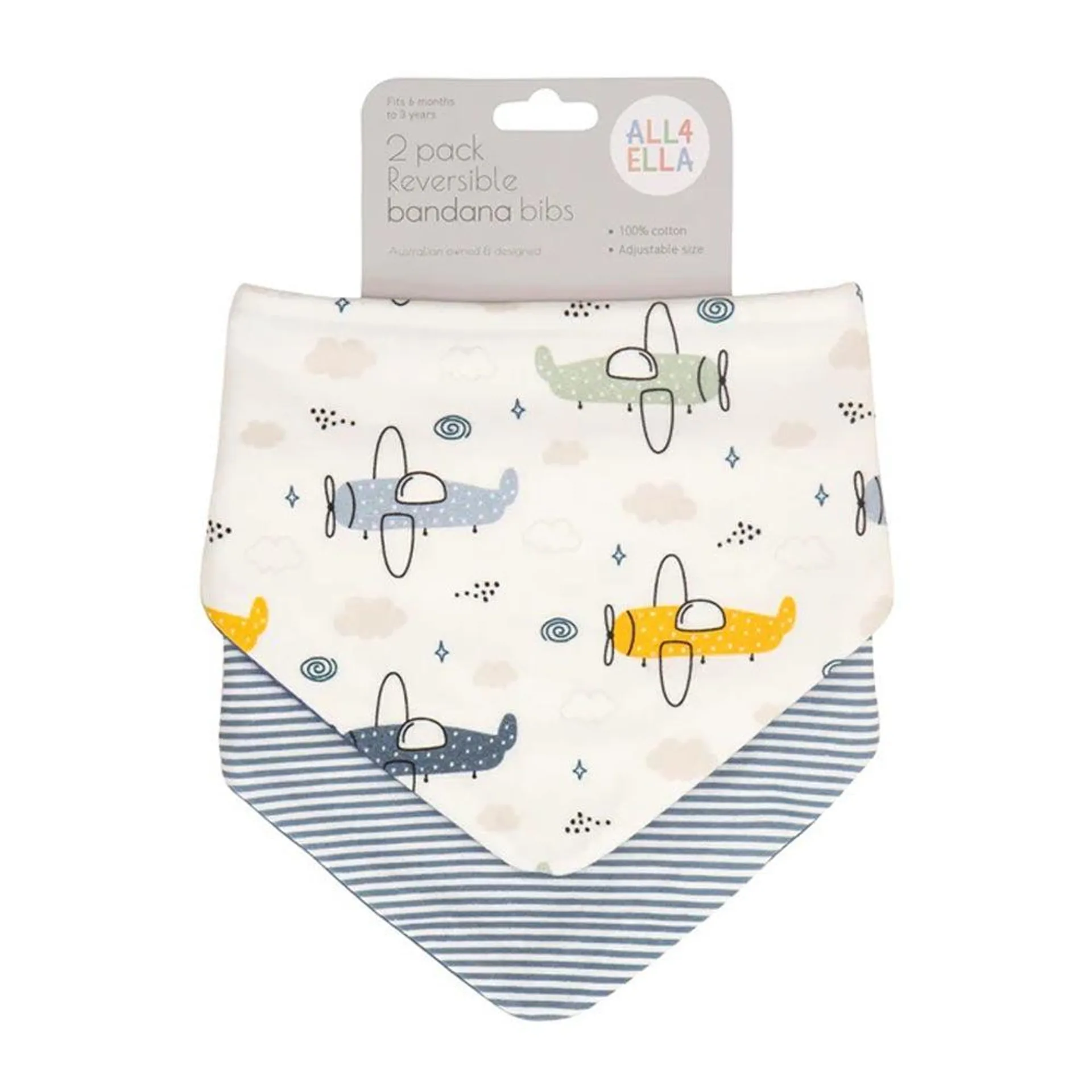 All4Ella Bandana Bibs 2Pk Planes