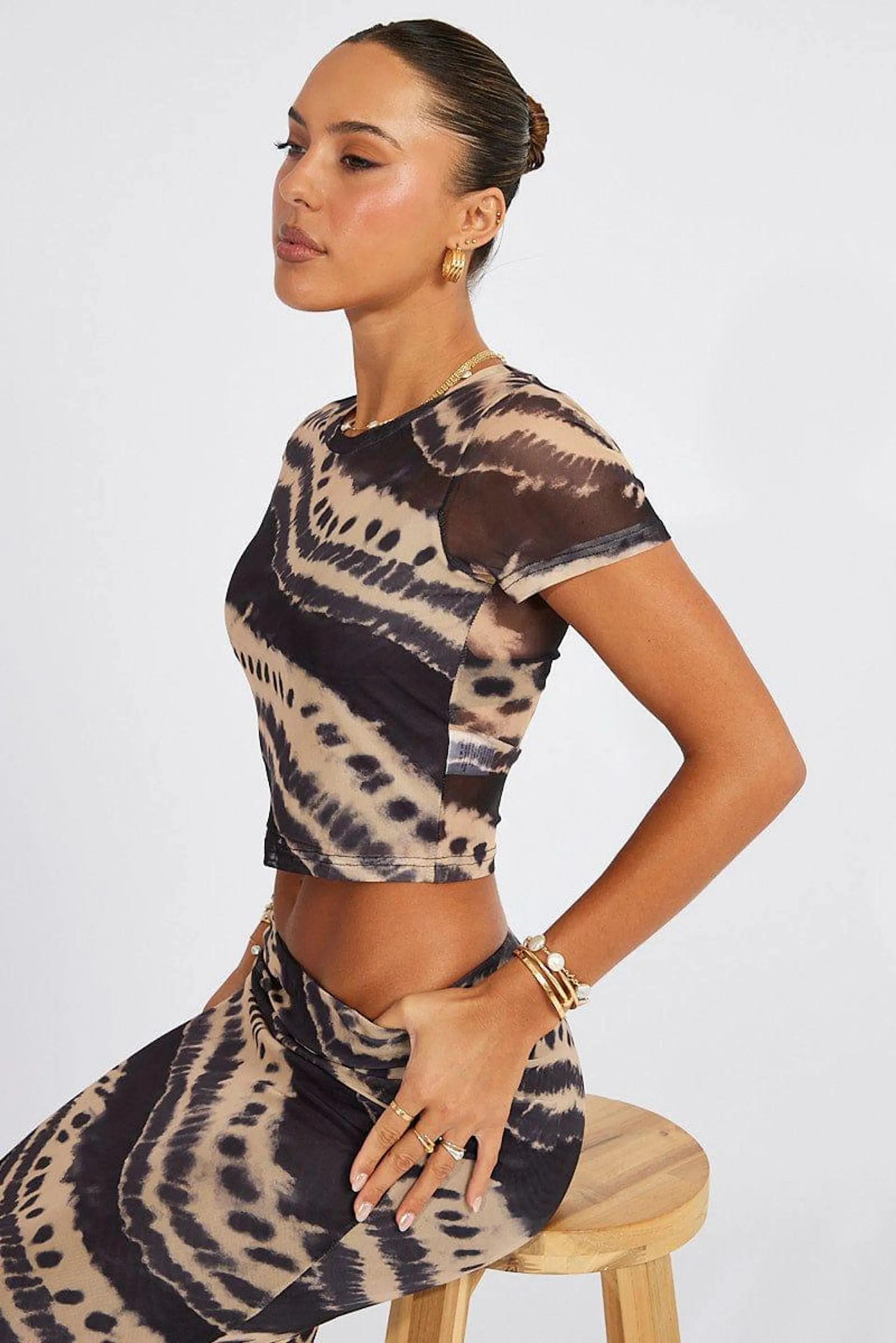 Brown Abstract Top Short Sleeve