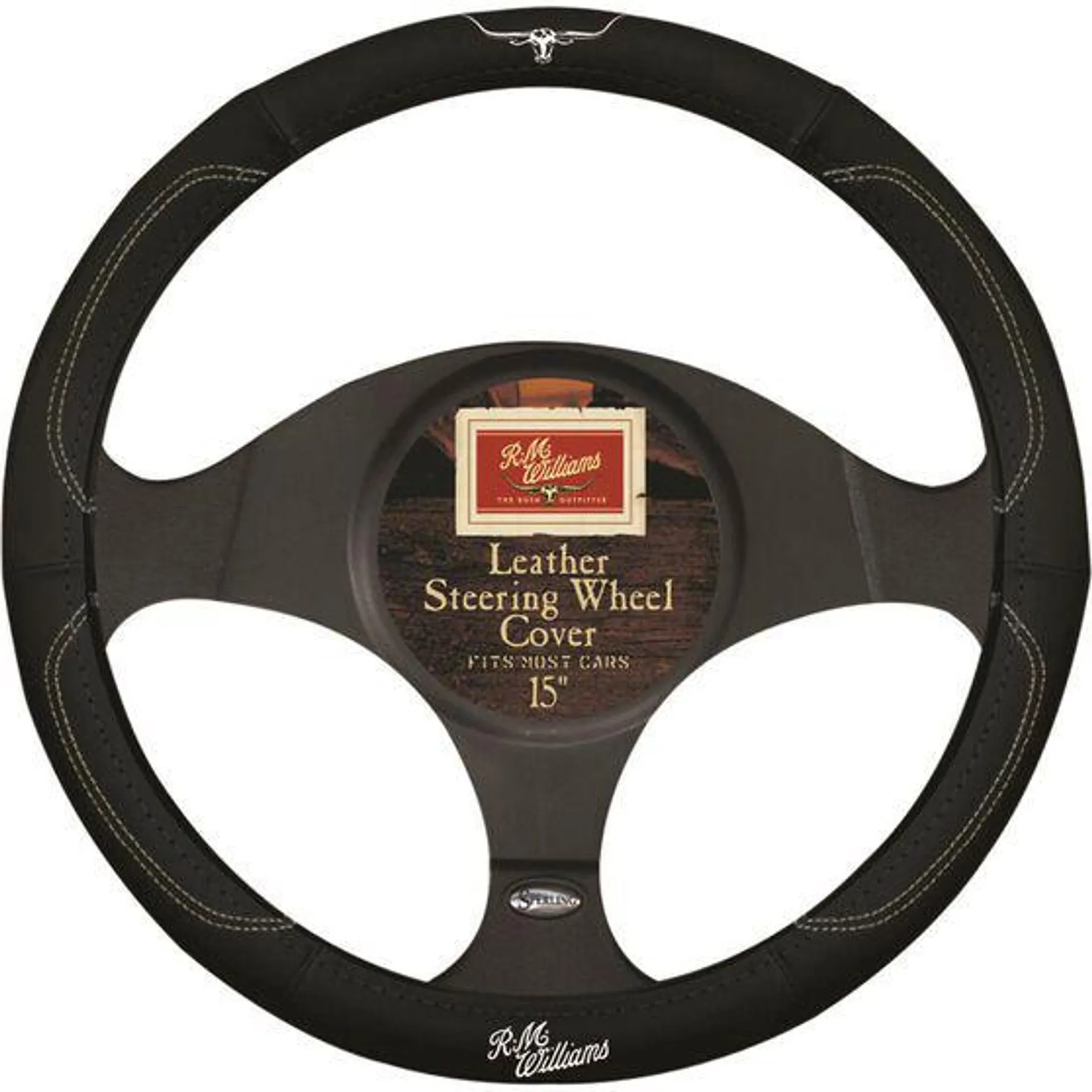 R.M.Williams Steering Wheel Cover Leather Black 380mm