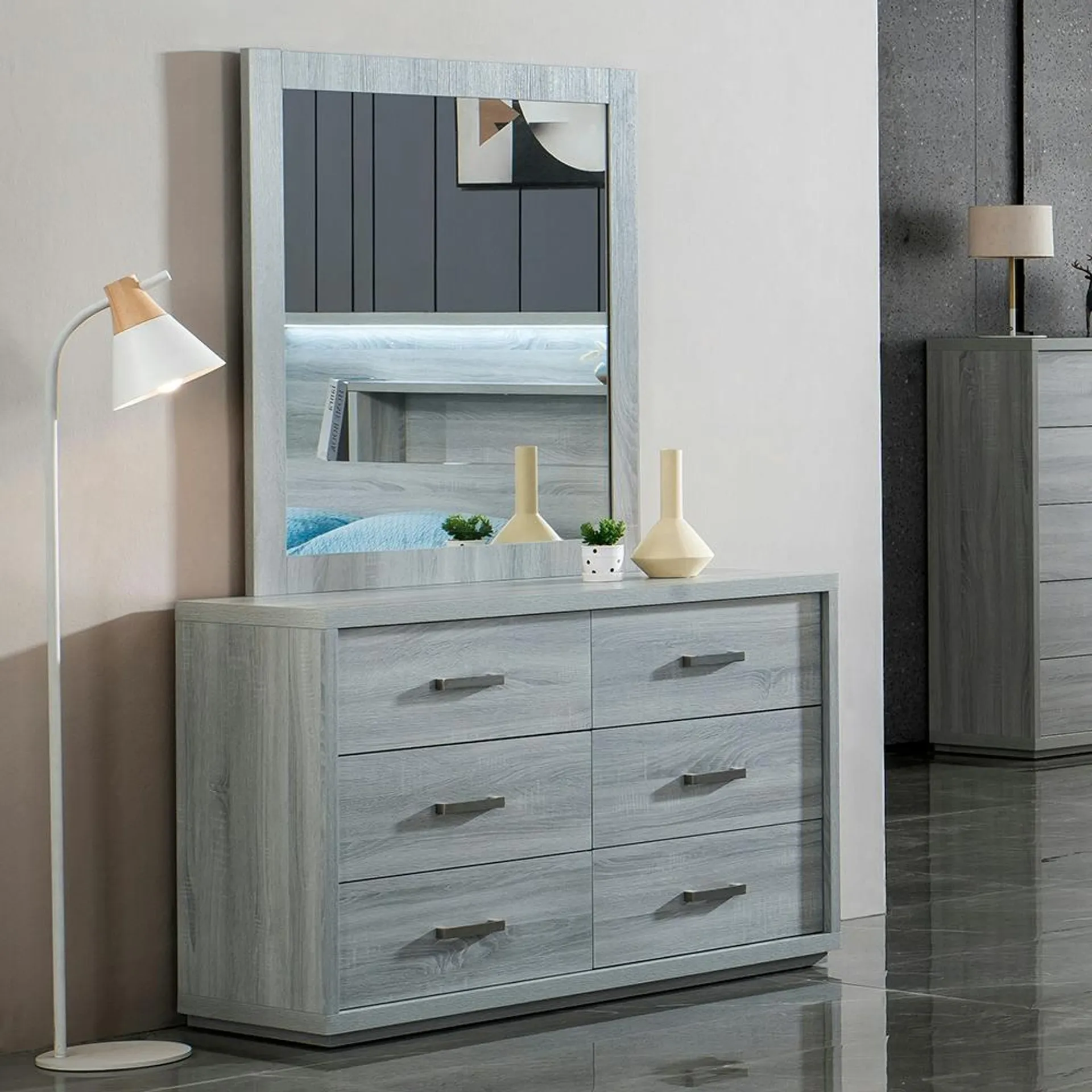 Bellevue Dresser W/Mirror, Cement Grey