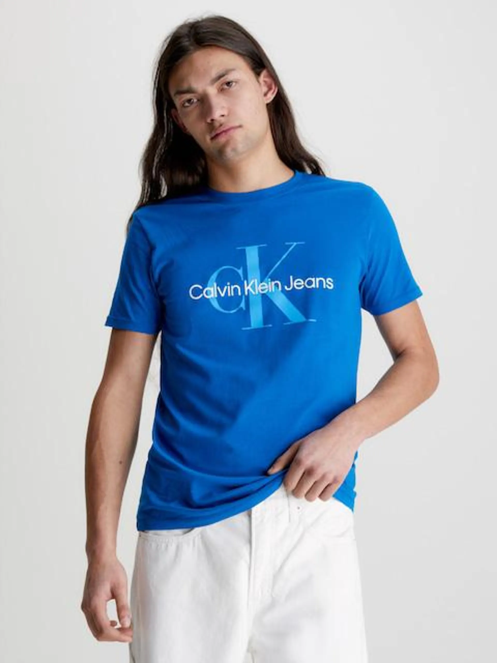 Calvin Klein Seasonal Monogram Tee In Tarps Blue