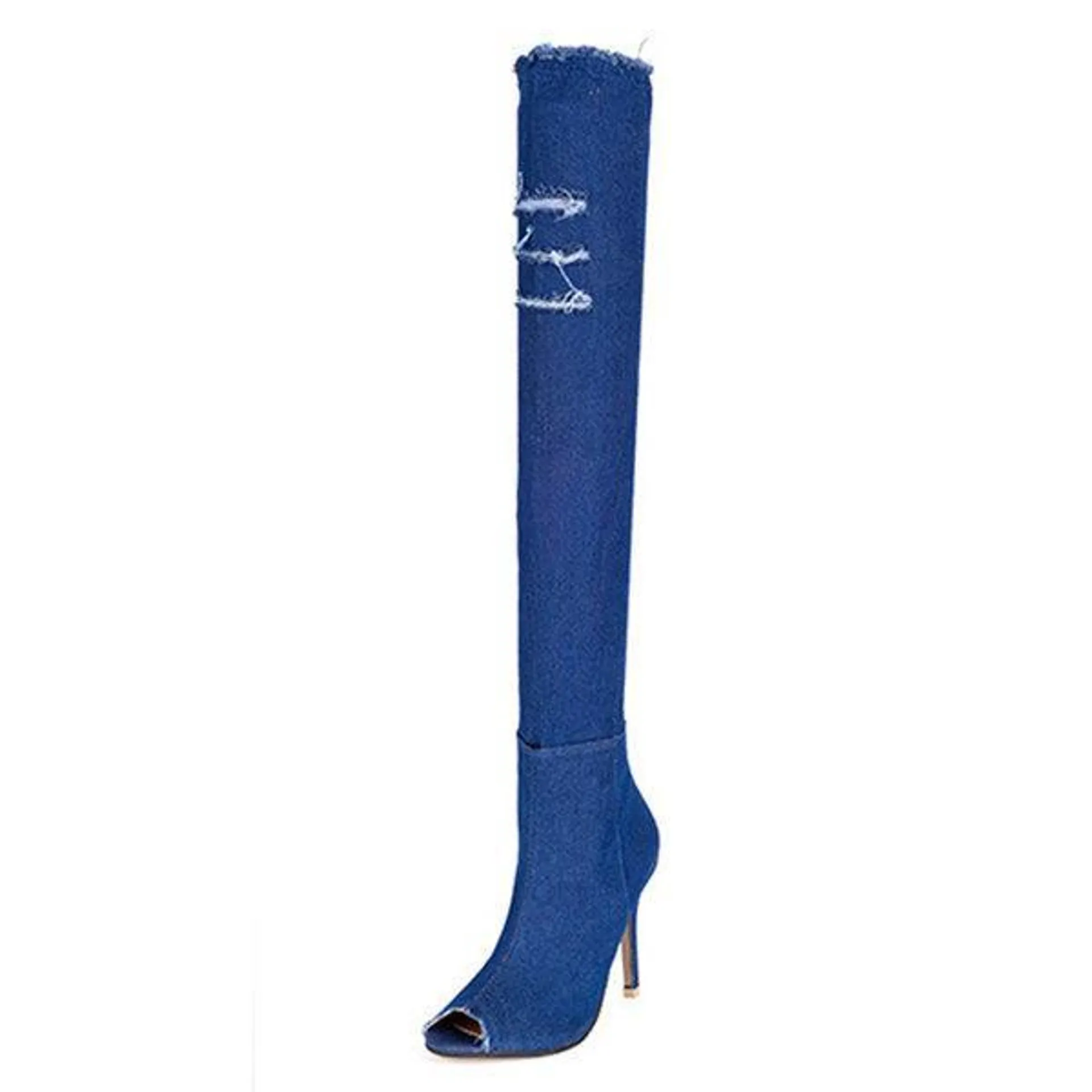 Newchic Denim Peep Toe High Heel Thigh High Boots