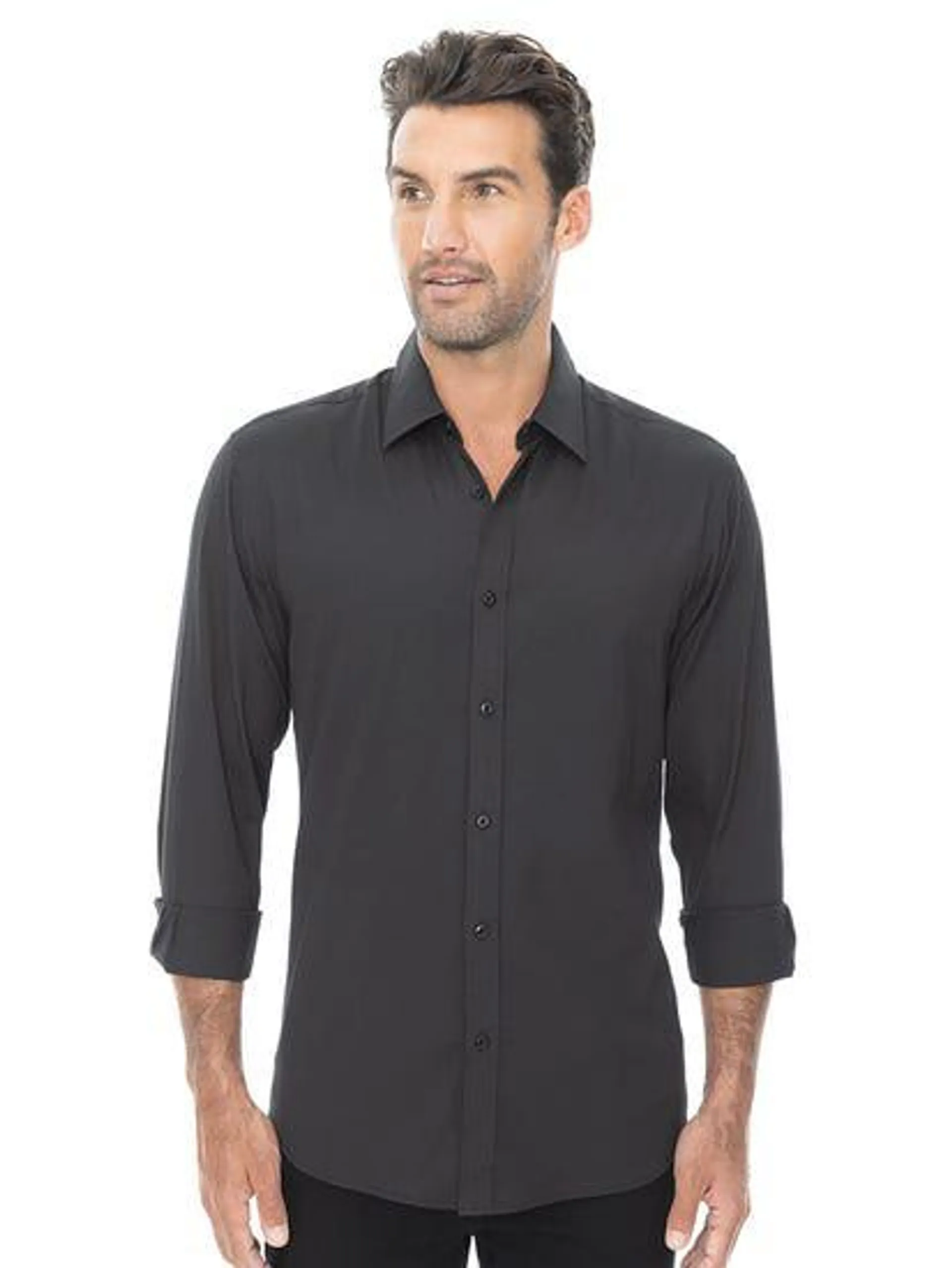 Business Shirt Black Self Stripe