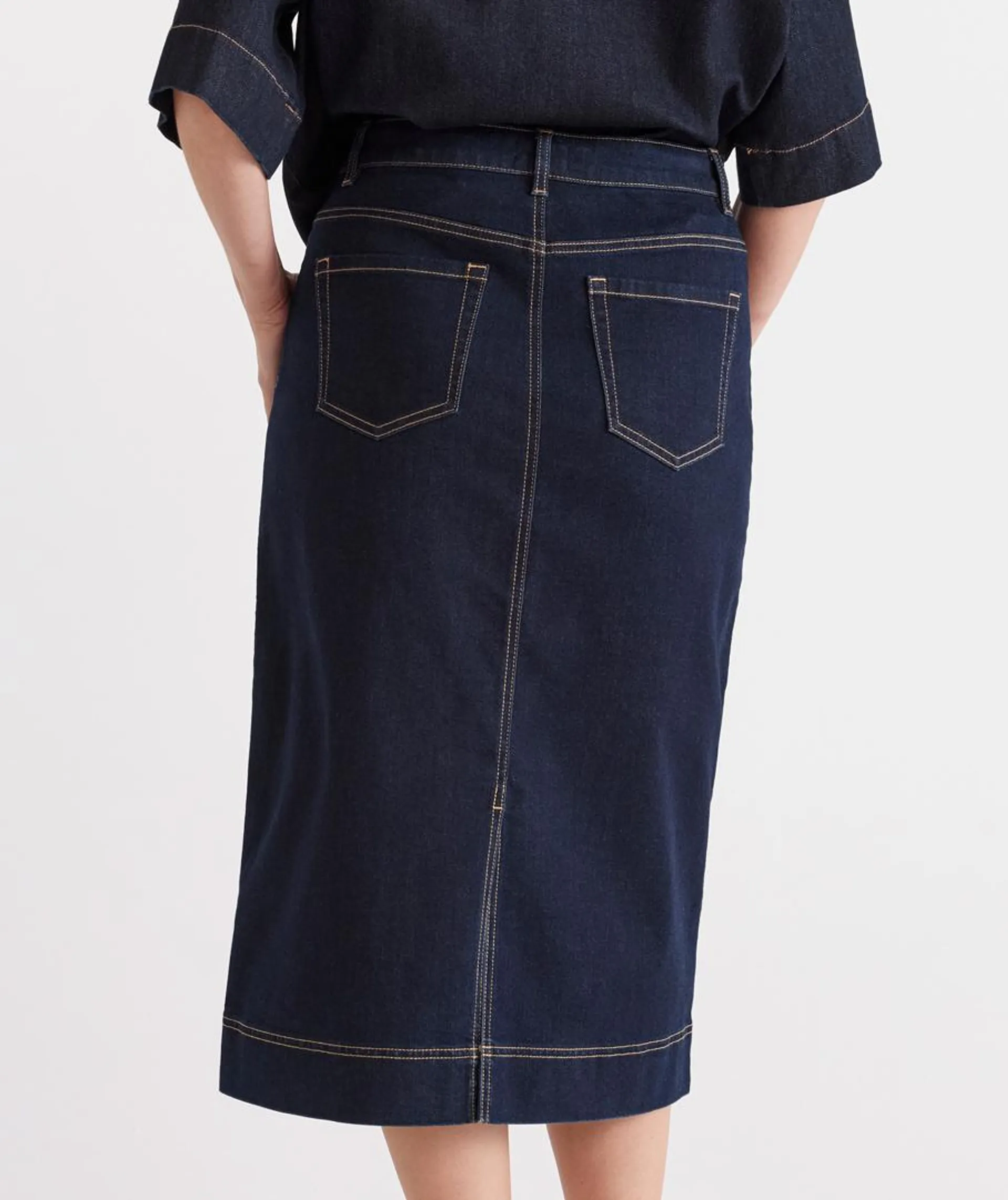 Australian Cotton Rinse Wash Midi Denim Skirt