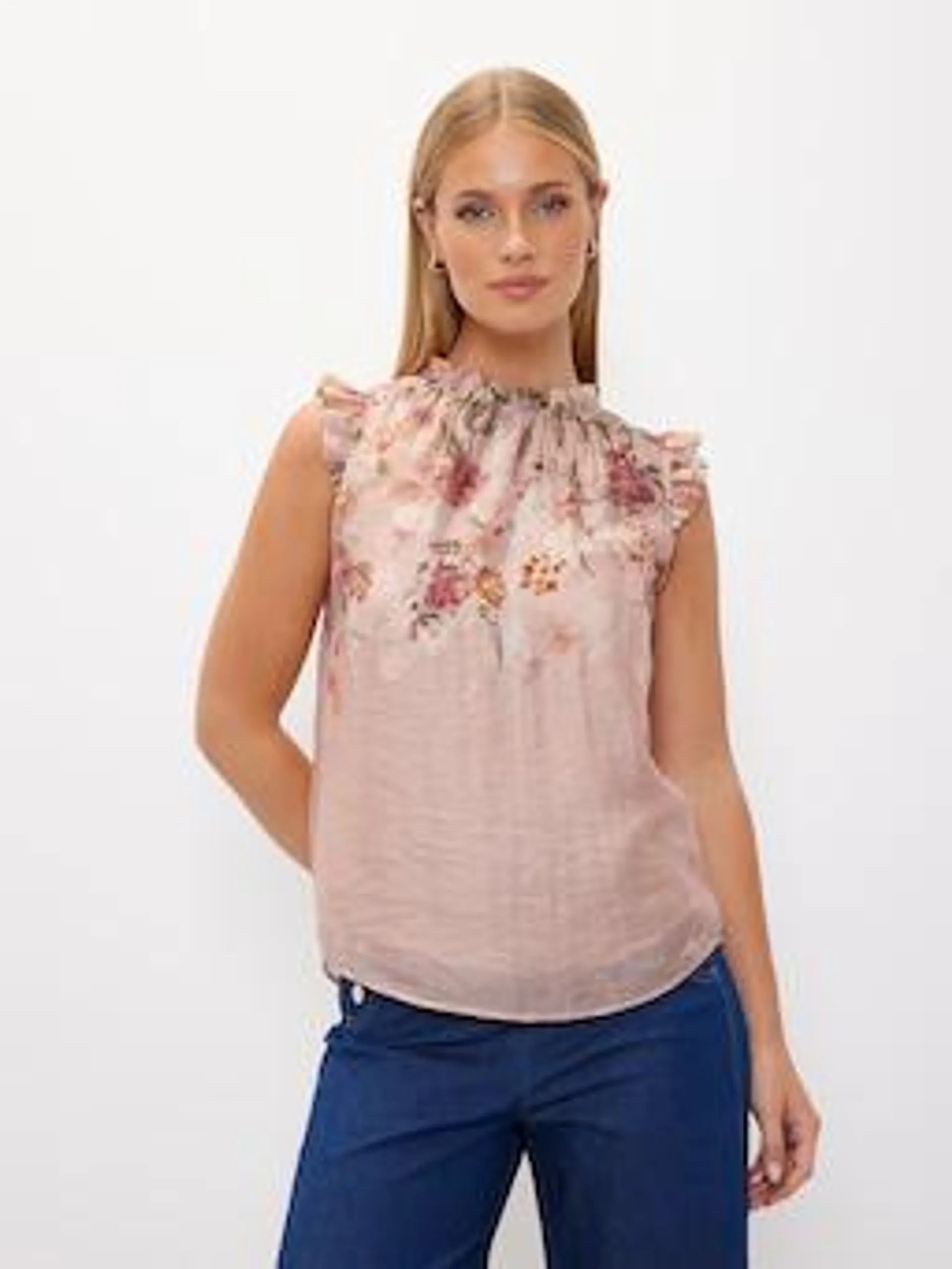 Tessa Poppy Gathered Neck Top